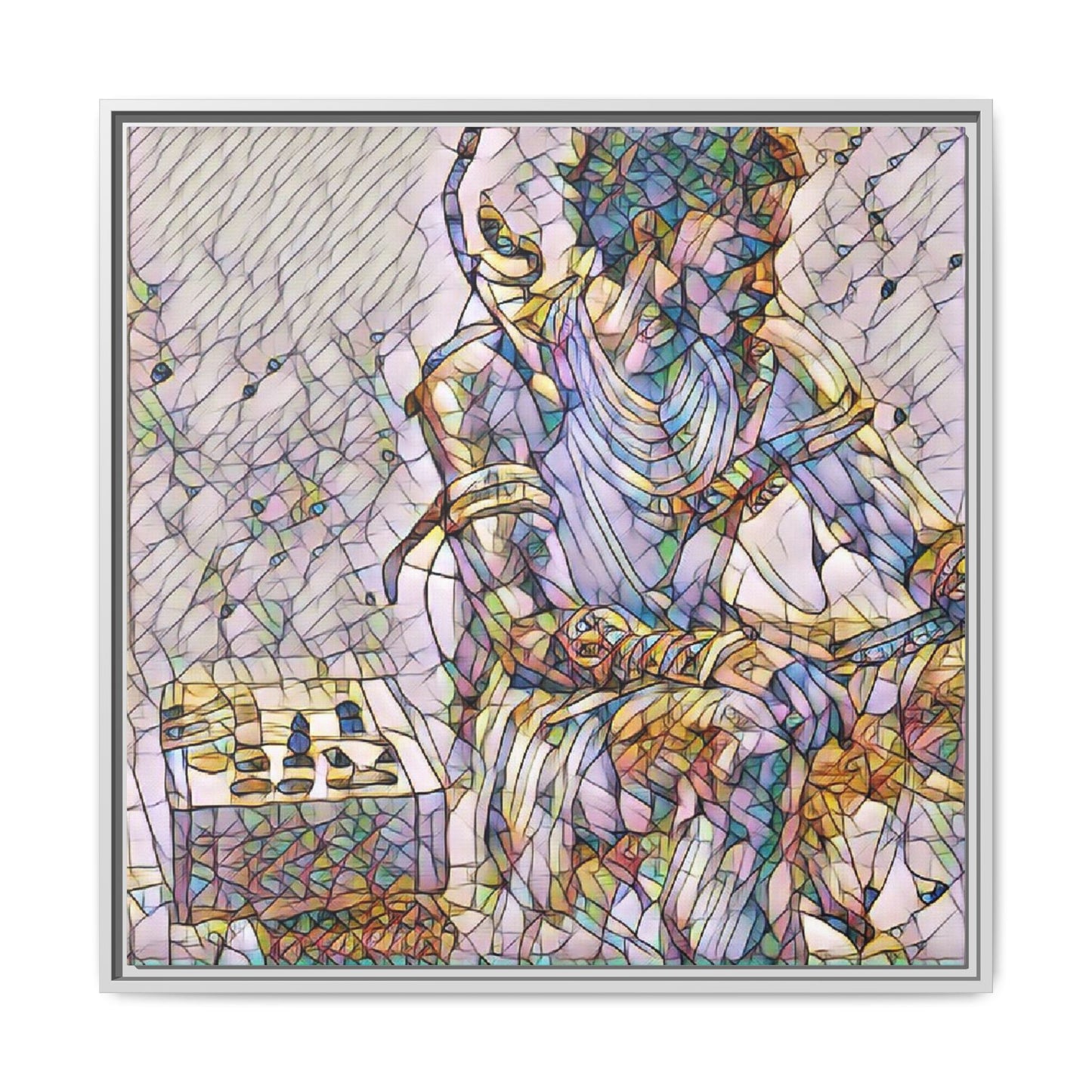 Framed Matte Canvas Art — Abstract Stained-Glass Chess Player