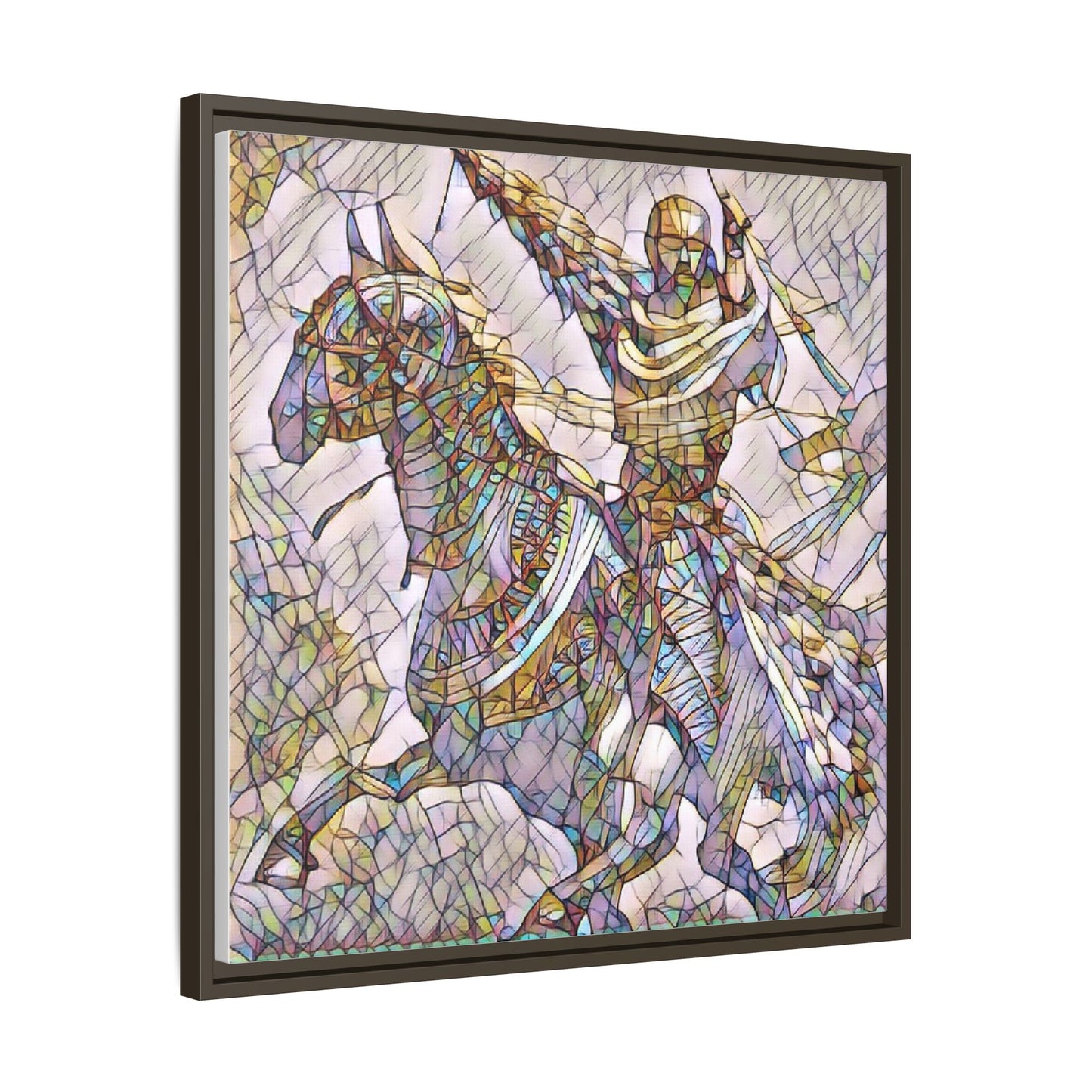 Framed Matte Canvas Print — Stained Glass Knight on Horse Artwork