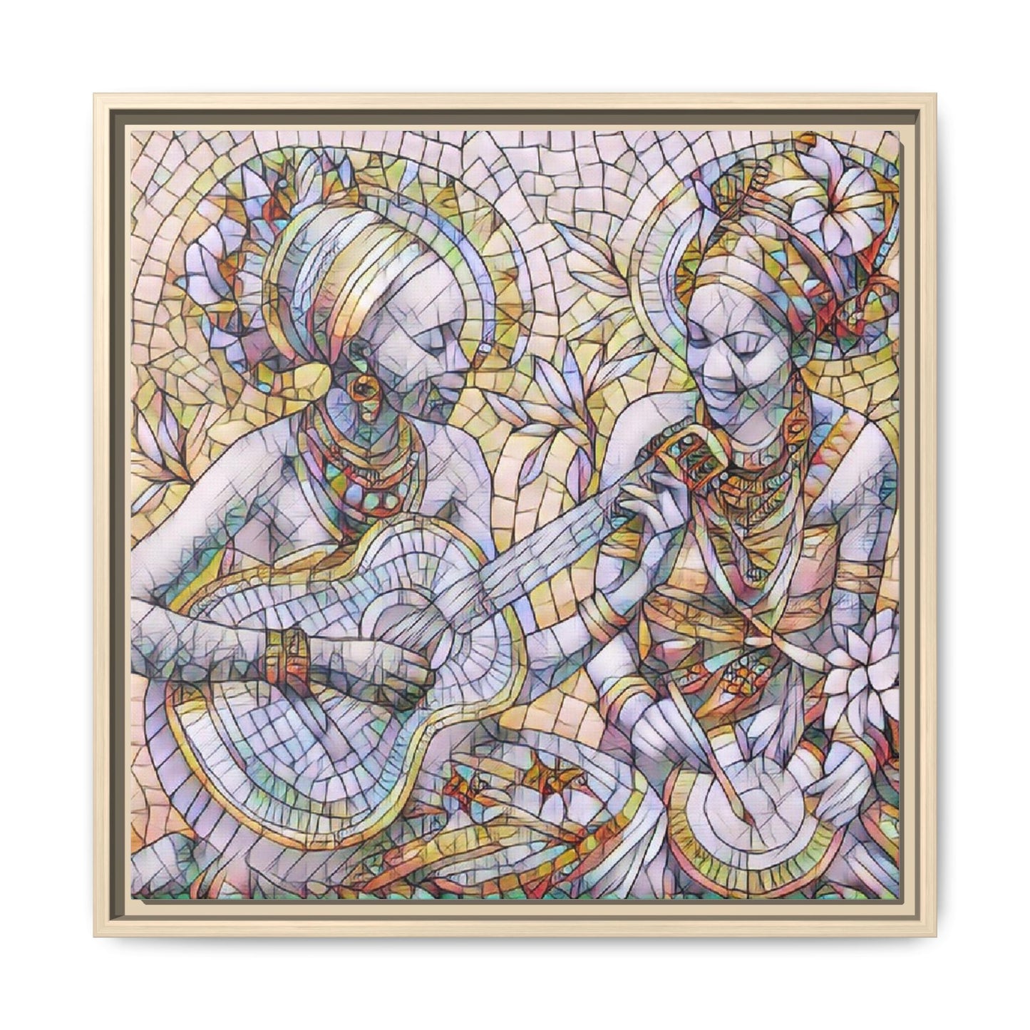 Framed Canvas Art – Colorful Mosaic Musicians Wall Decor