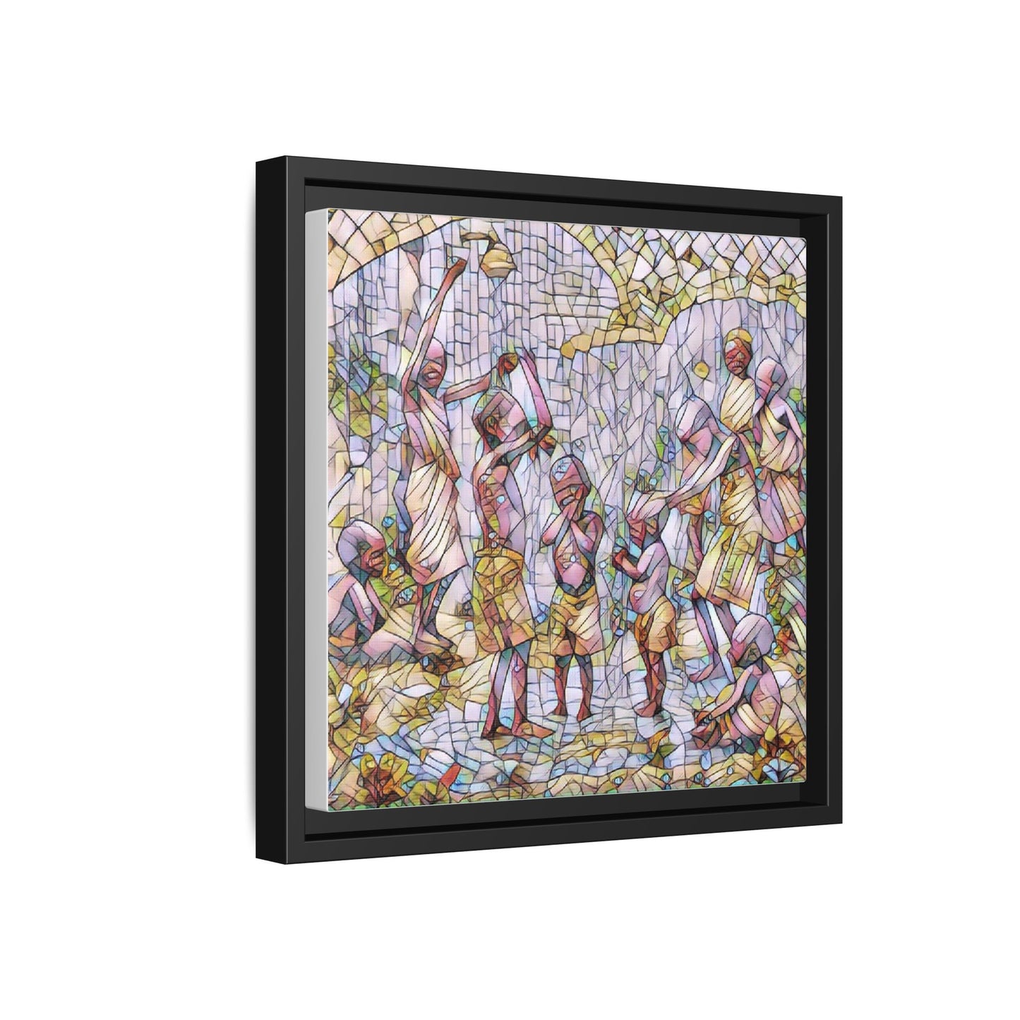 Framed Matte Canvas – Colorful Mosaic Children Playing Wall Art