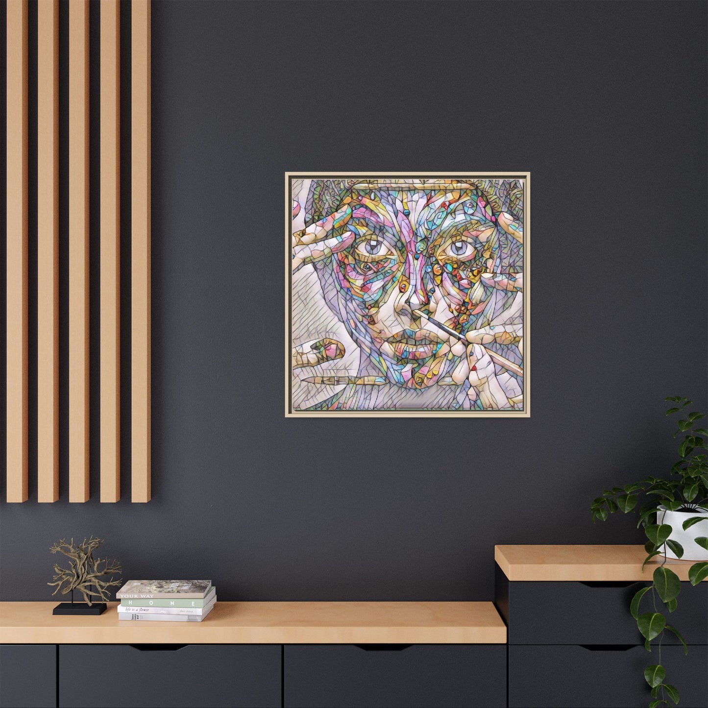 Framed Abstract Mosaic Face Canvas — Colorful Modern Wall Art