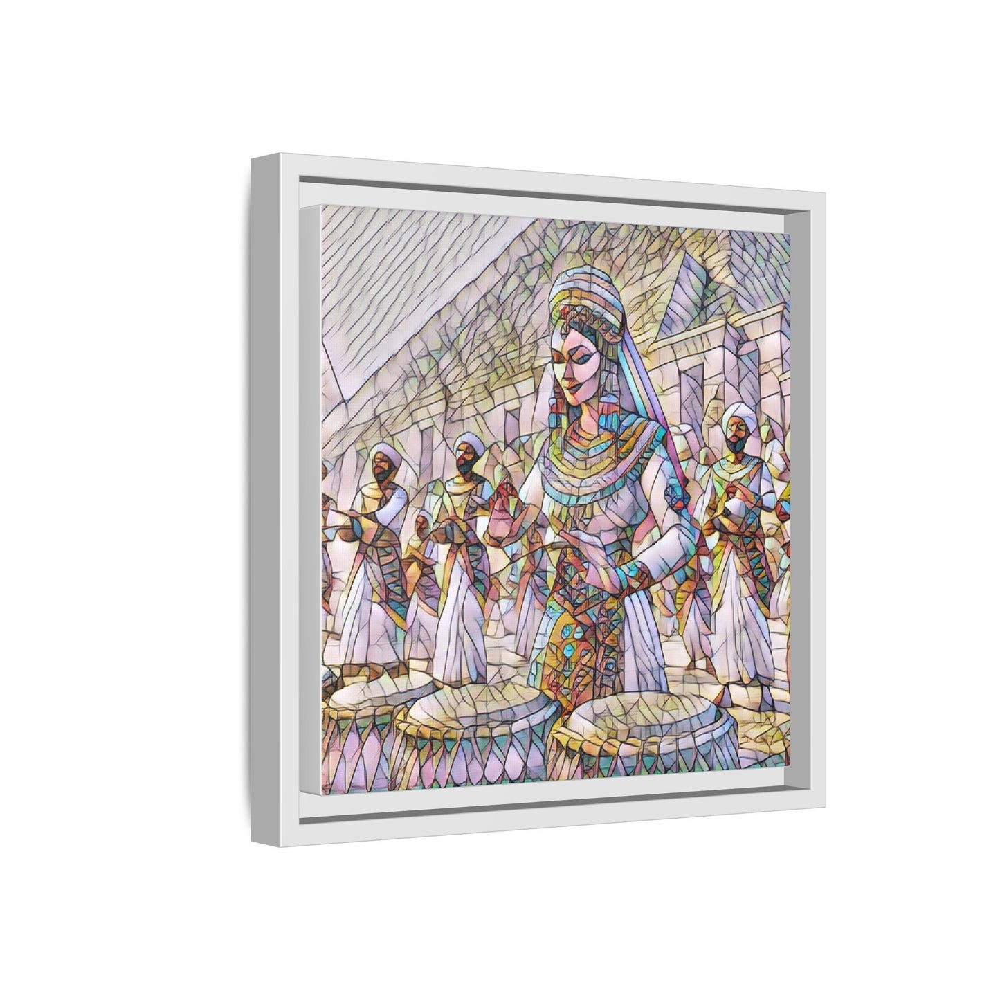 Egyptian Drummers Framed Canvas Art — Colorful Egyptian Dancer Wall Decor
