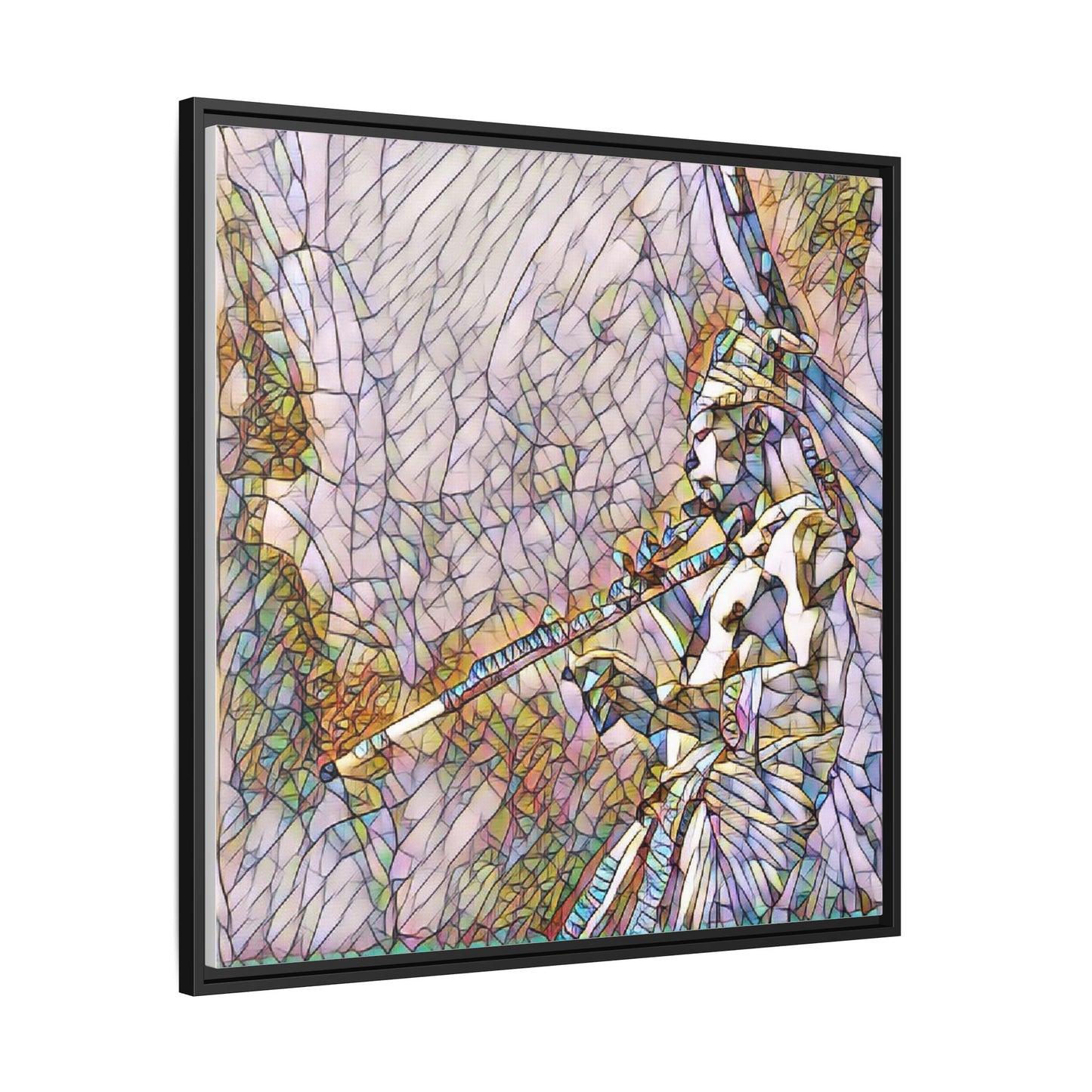 Abstract Tribal Flutist Matte Canvas Framed Wall Art