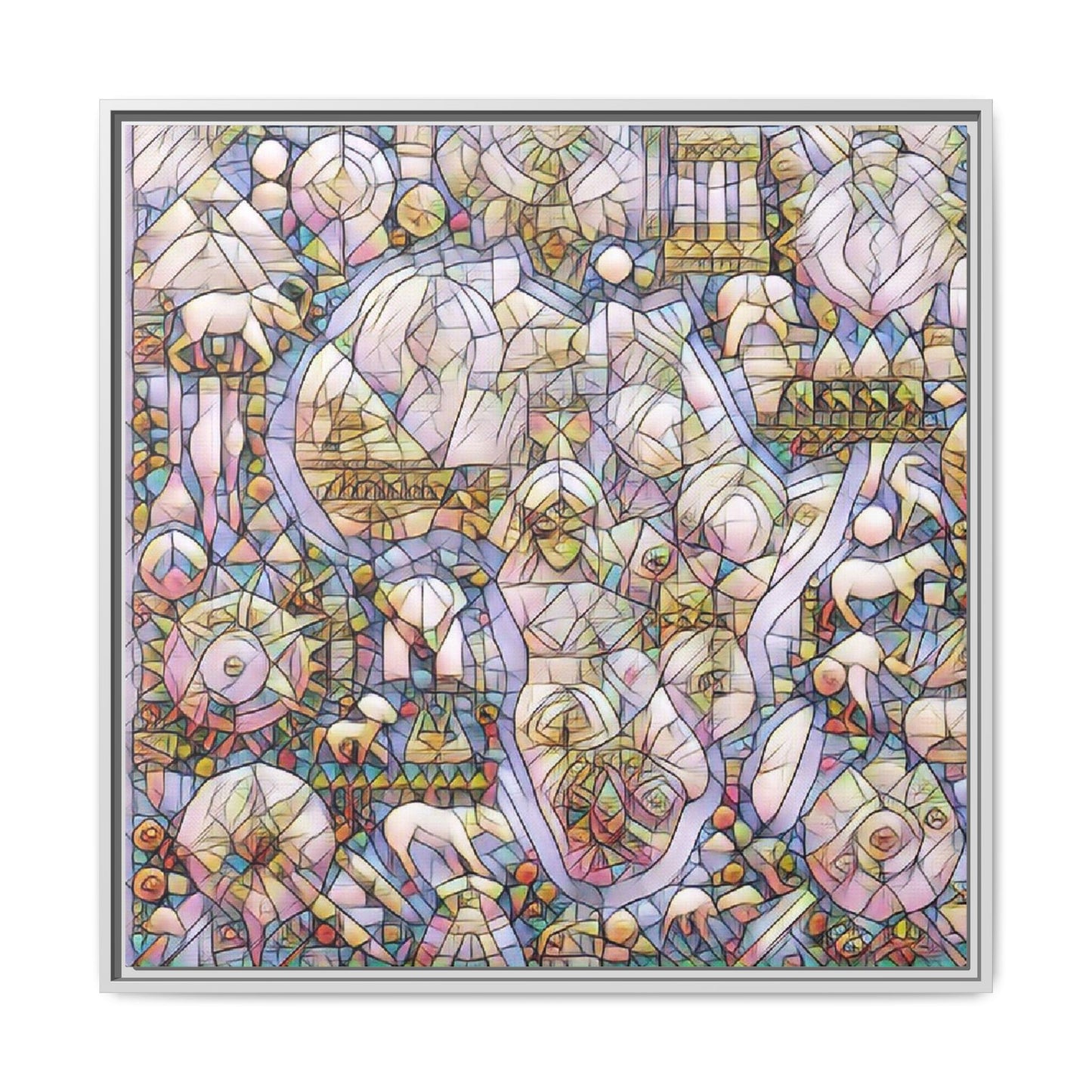 Abstract Stained-Glass Style Framed Canvas Print