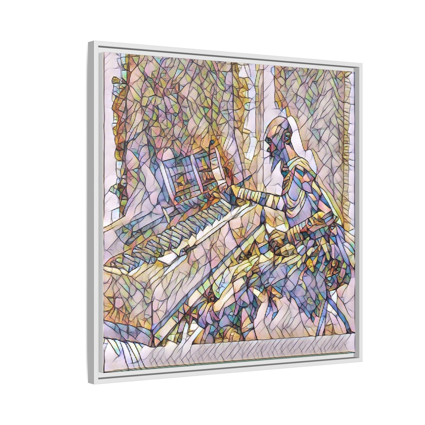 Framed Matte Canvas Art — Colorful Abstract Musician at Piano