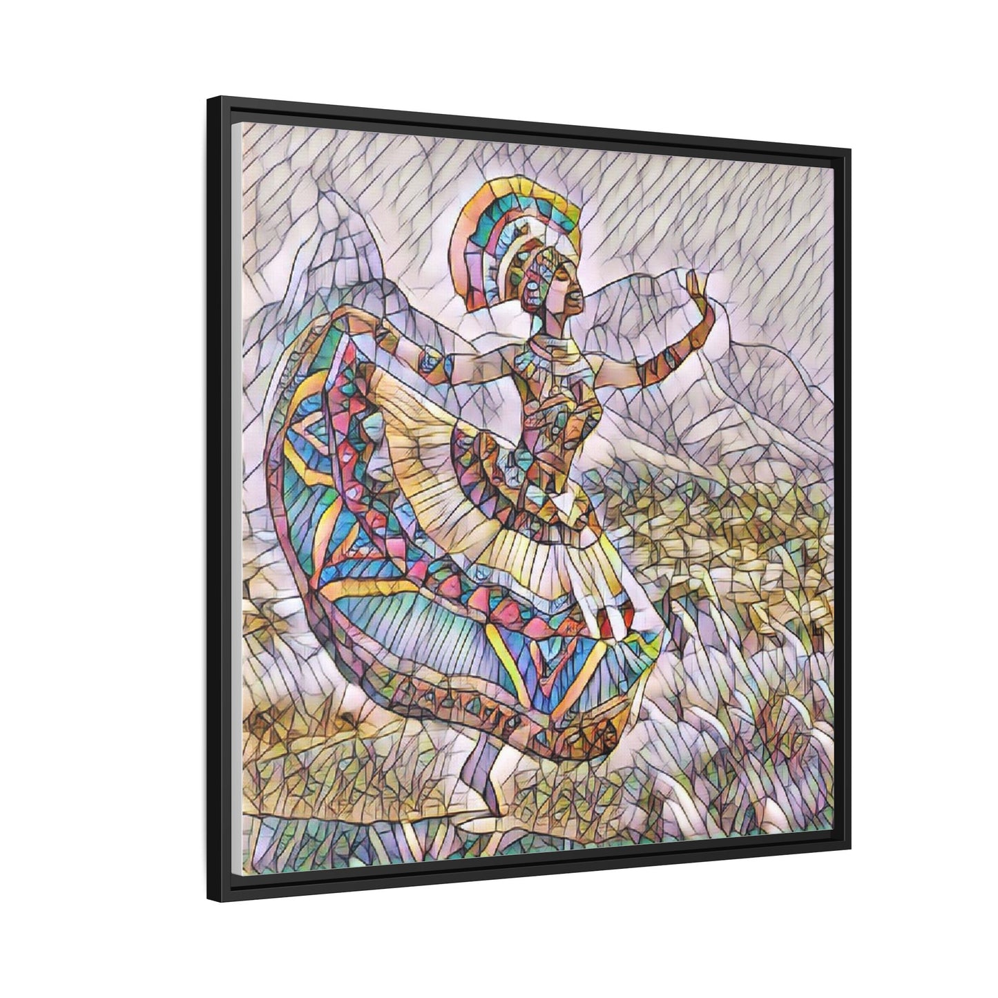 Ballerina Mosaic Framed Canvas Print — Colorful Ethnic Dance Wall Art