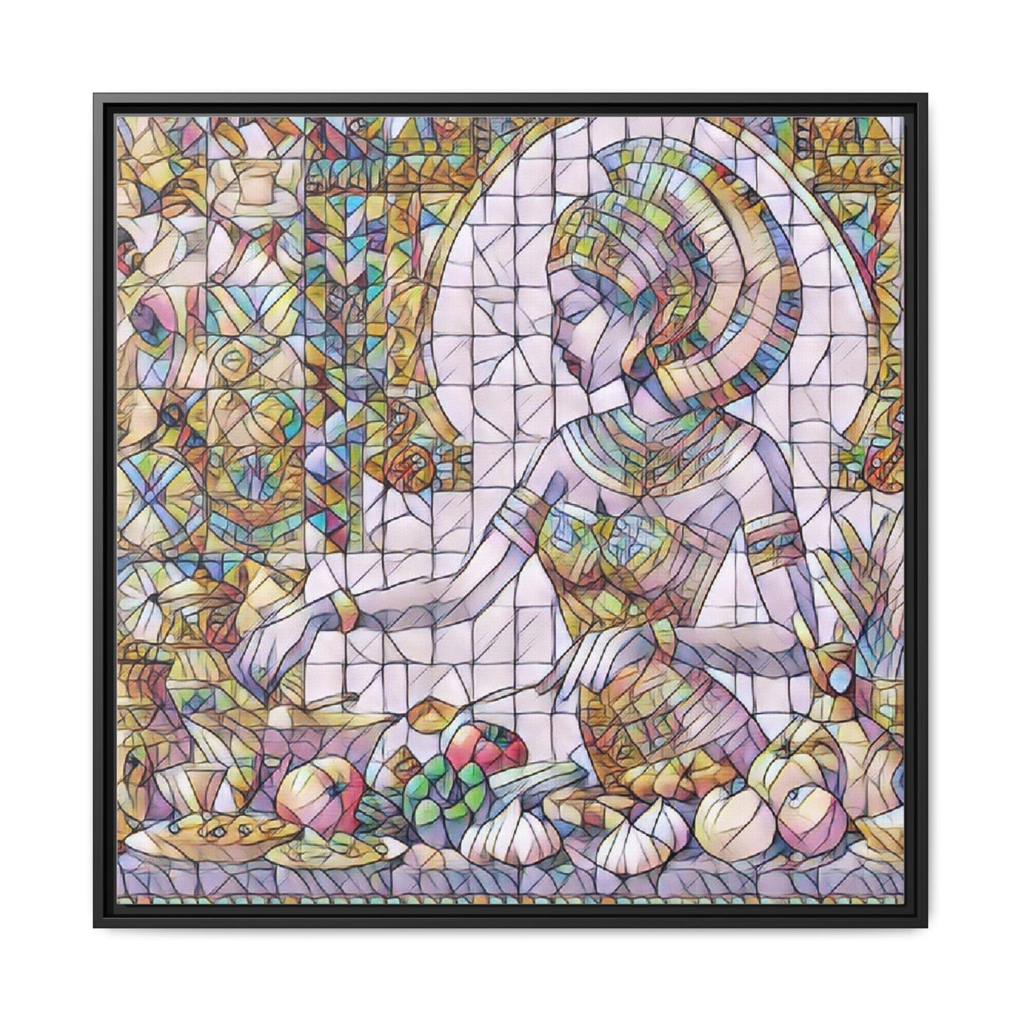 Egyptian Goddess Stained Glass Style Framed Canvas Art