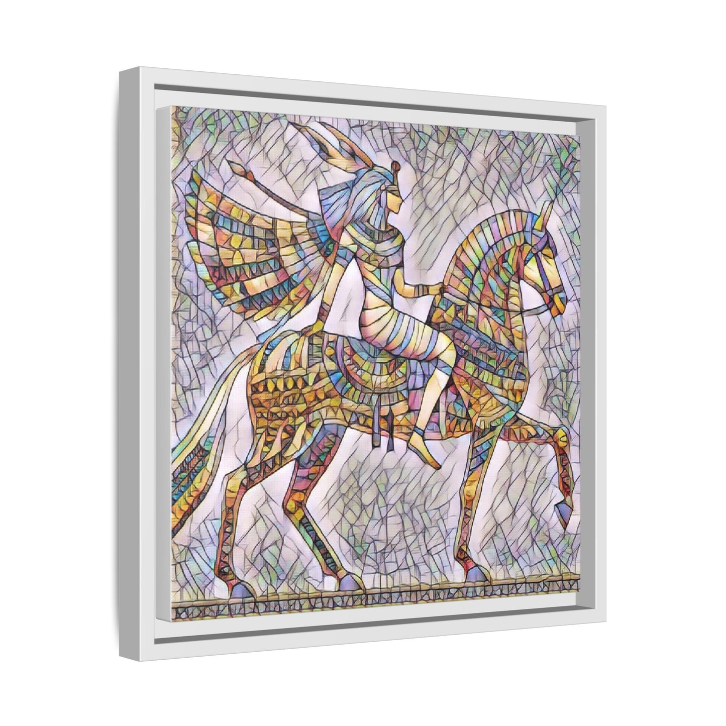 Stained-Glass Style Egyptian Horseman Framed Canvas Print