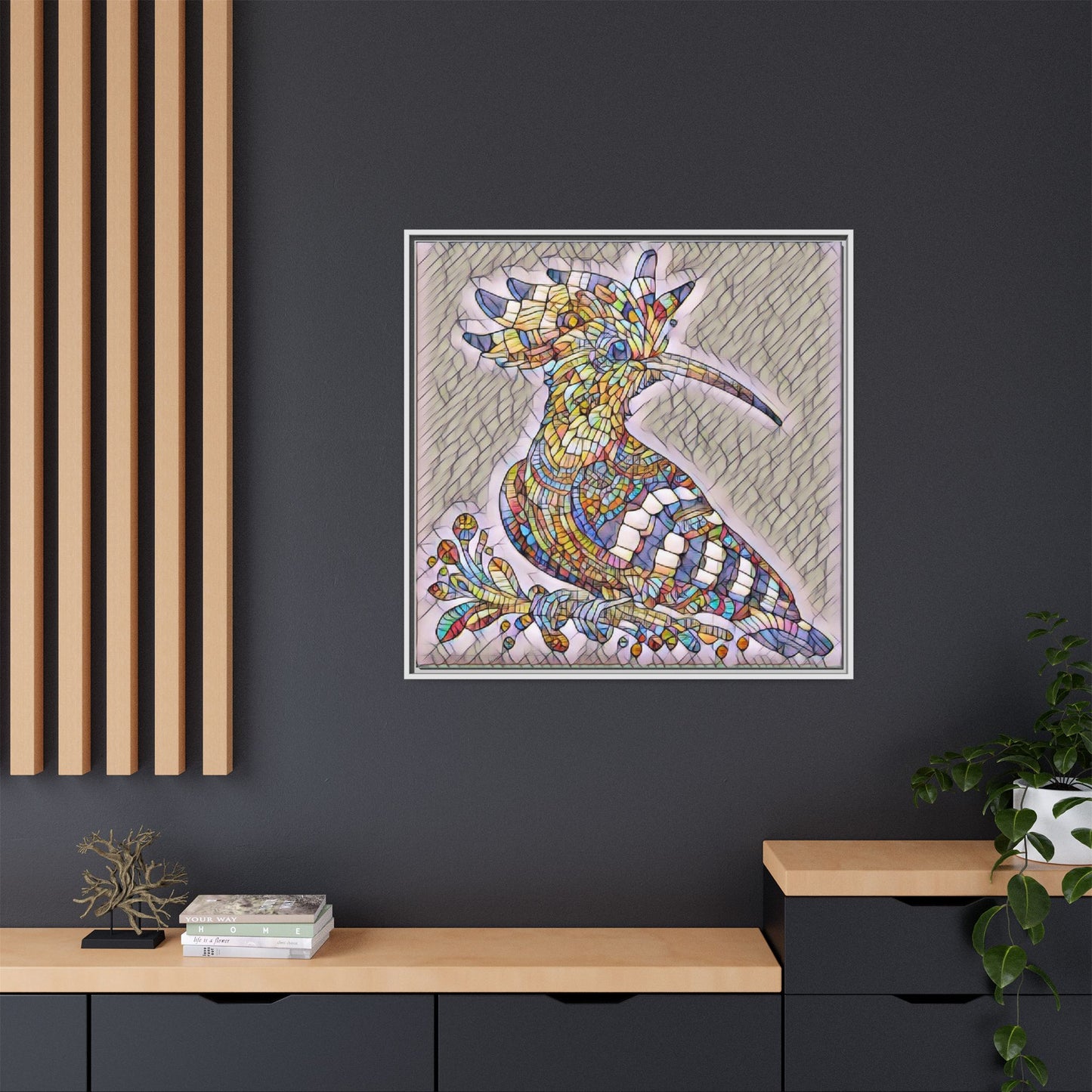 Colorful Mosaic Bird Matte Framed Canvas Wall Art