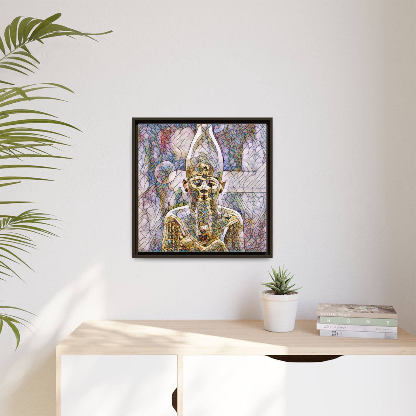 Egyptian Pharaoh Stained-Glass Style Matte Canvas Print, Framed