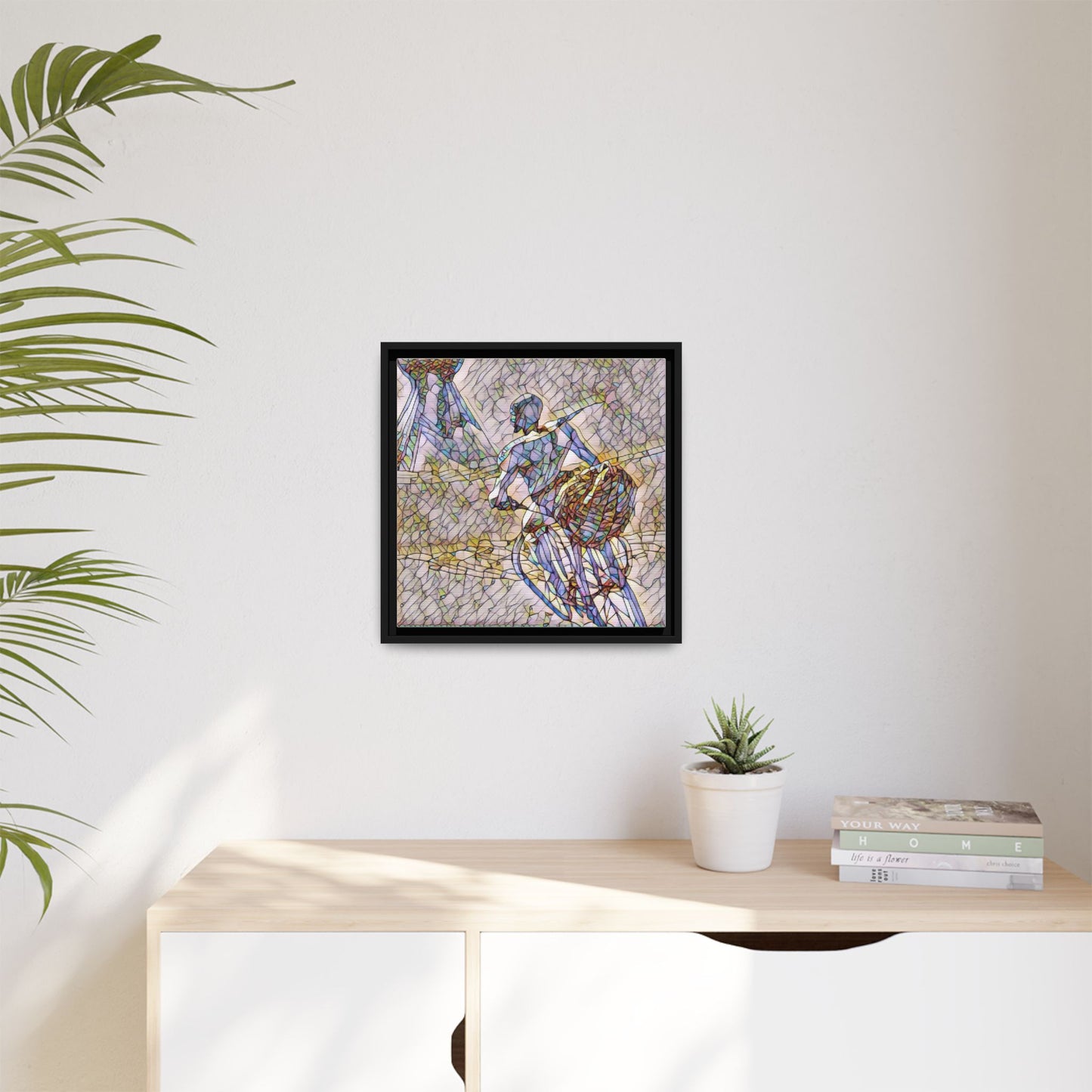 Abstract Stained-Glass Warrior Matte Framed Canvas