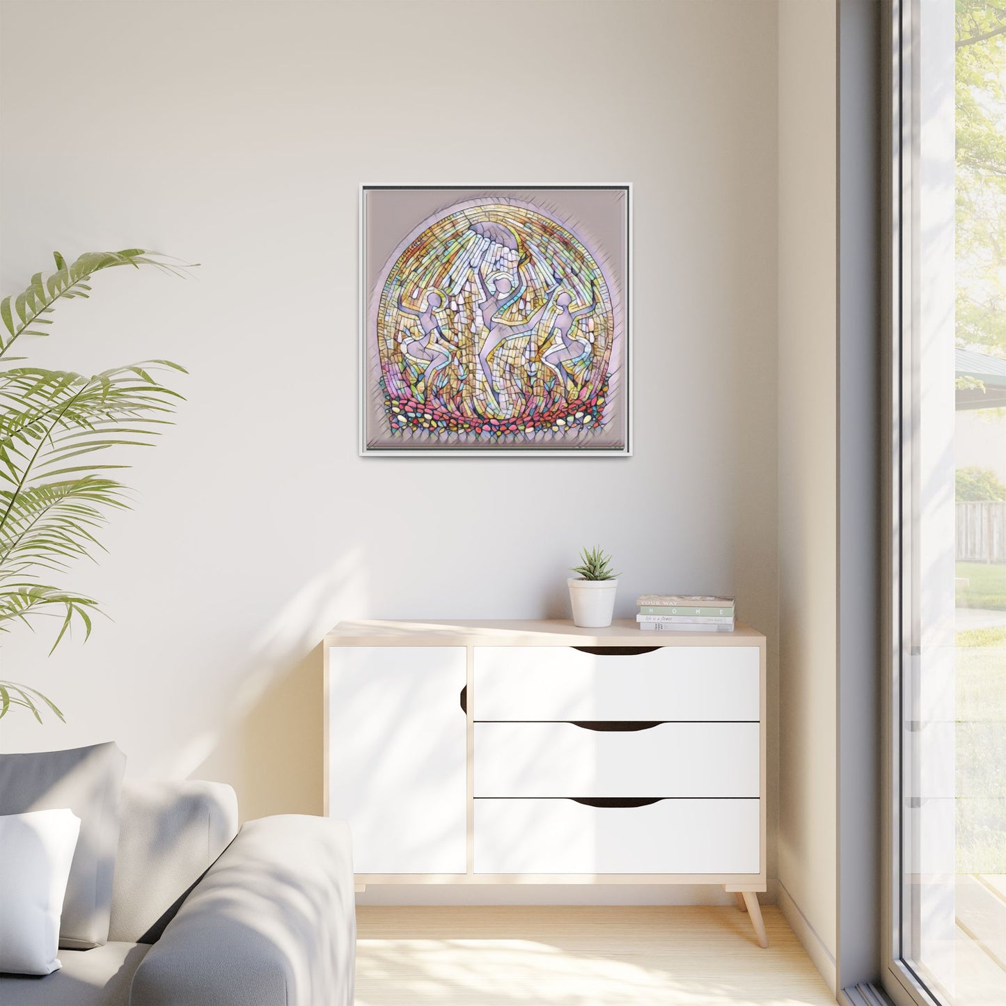 Framed Canvas Art - Stained Glass Dance Trio (Matte Multi-Color)