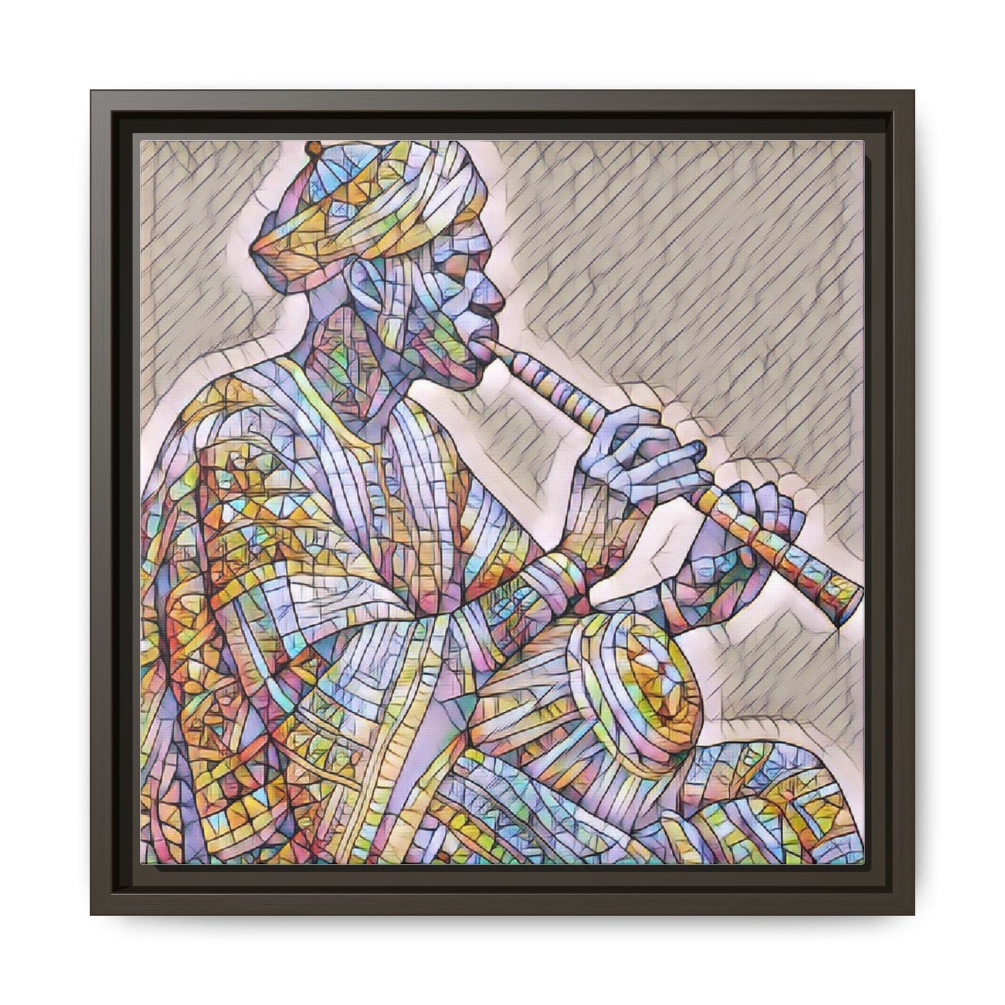 Framed Canvas Art — Colorful Middle Eastern Flute Player Print
