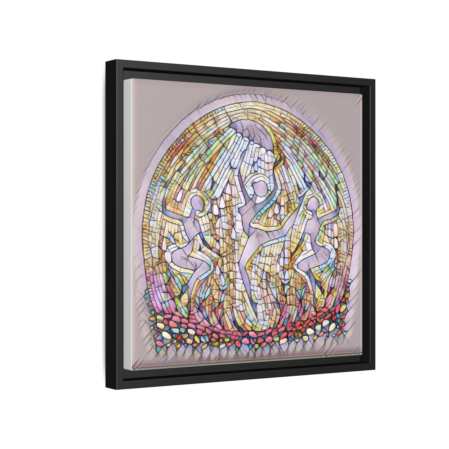 Framed Canvas Art - Stained Glass Dance Trio (Matte Multi-Color)