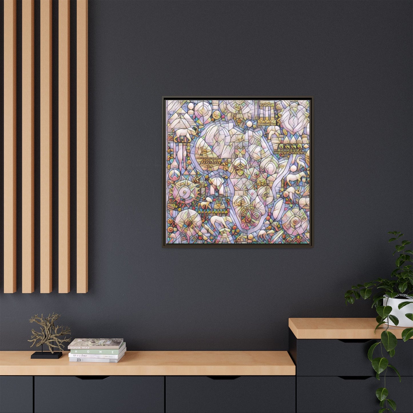 Abstract Stained-Glass Style Framed Canvas Print