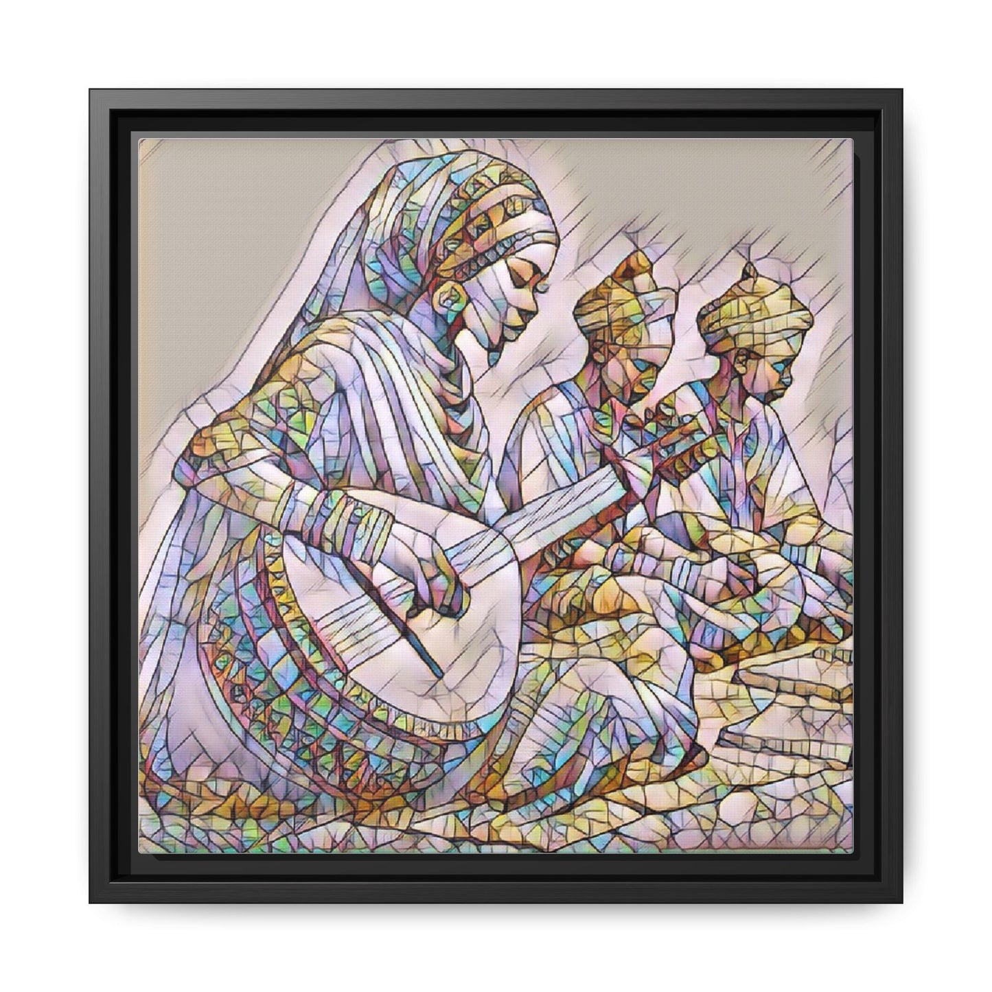 Framed Matte Canvas: Colorful Moroccan Musicians Wall Art