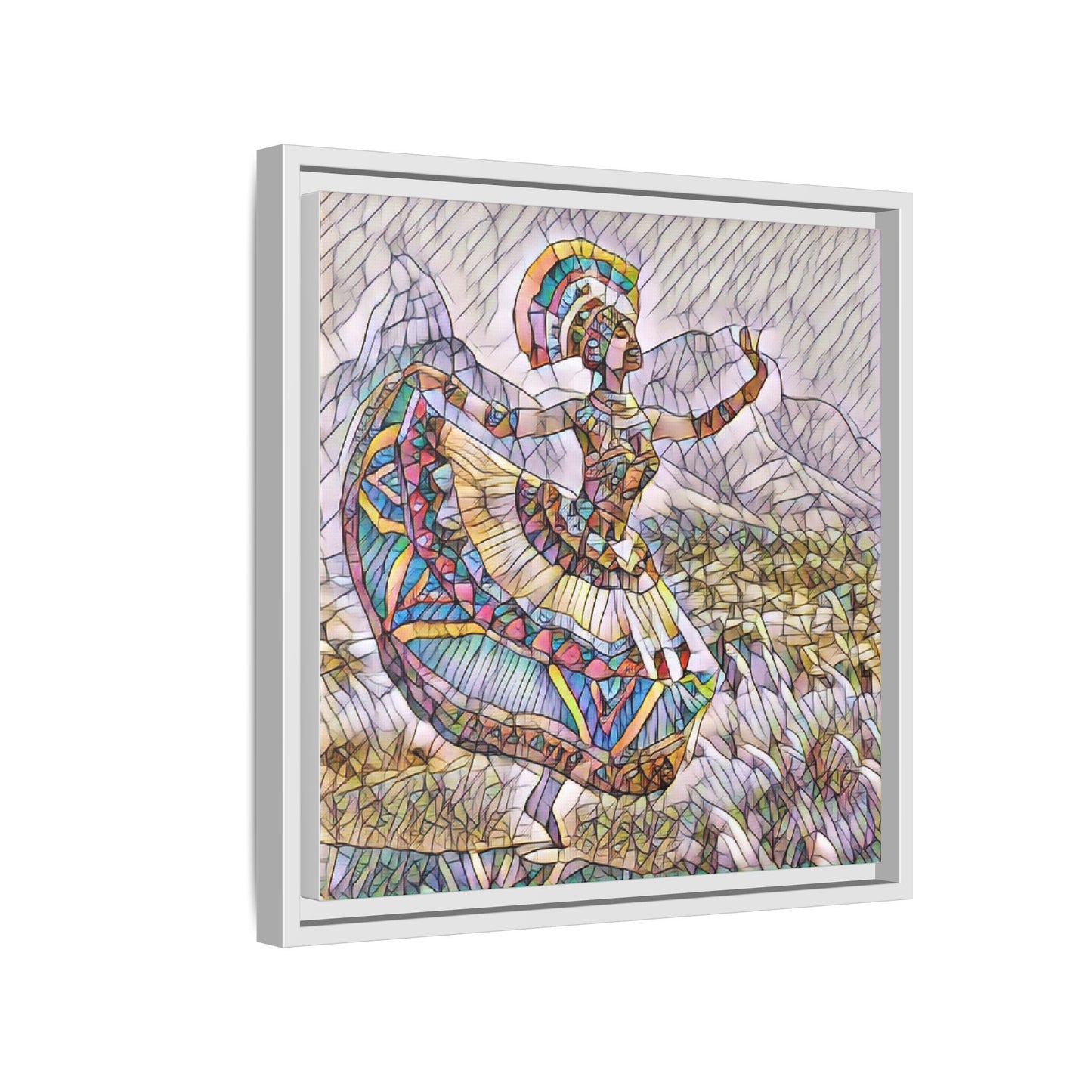 Ballerina Mosaic Framed Canvas Print — Colorful Ethnic Dance Wall Art