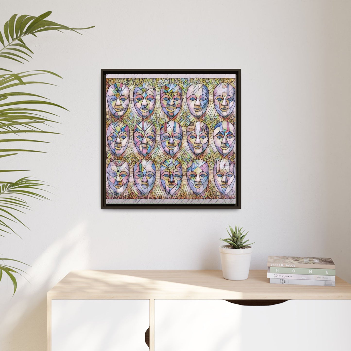 Abstract Mask Art Matte Canvas Print — Framed Multicolor Wall Art