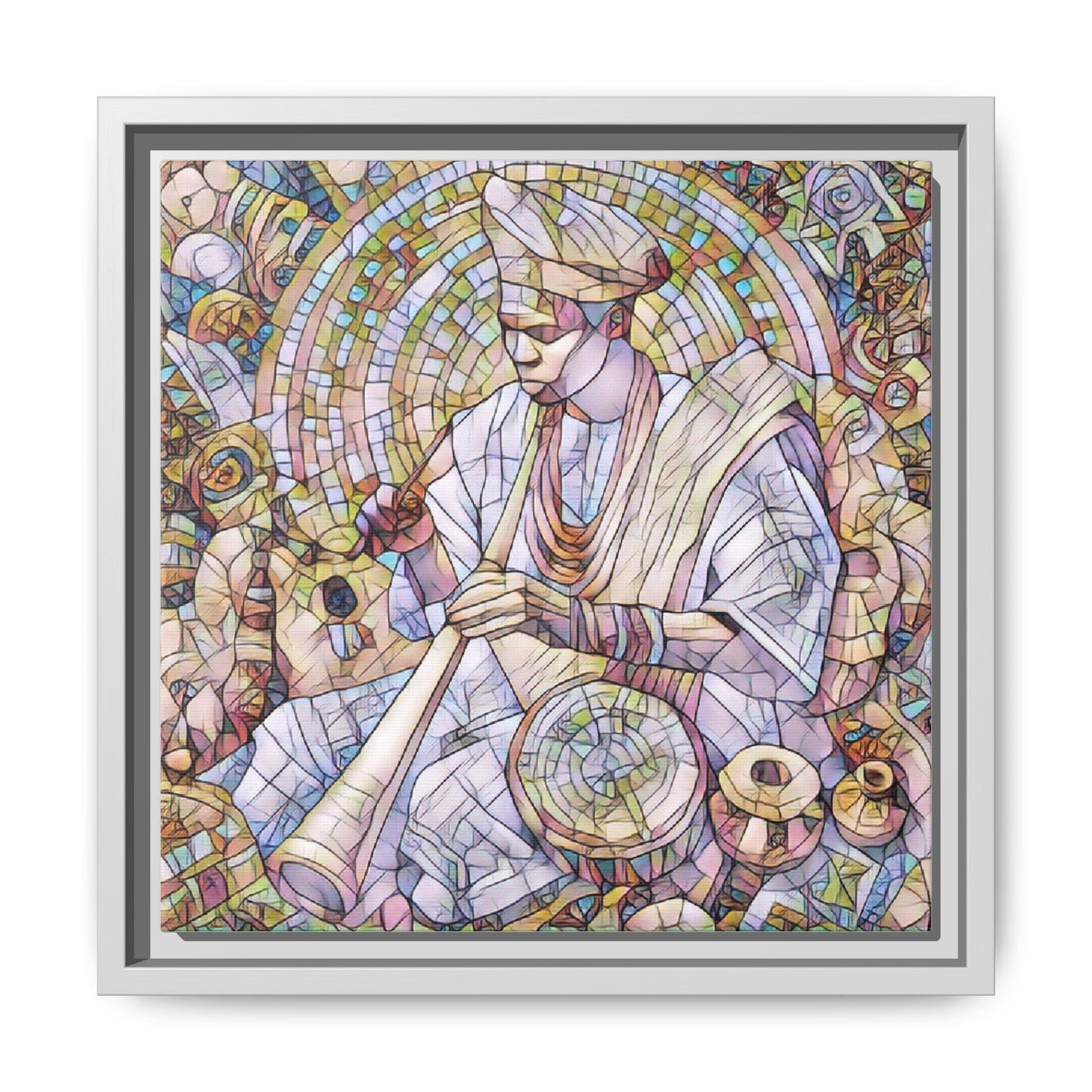 Framed Matte Canvas Print — African Drummer Mosaic Art