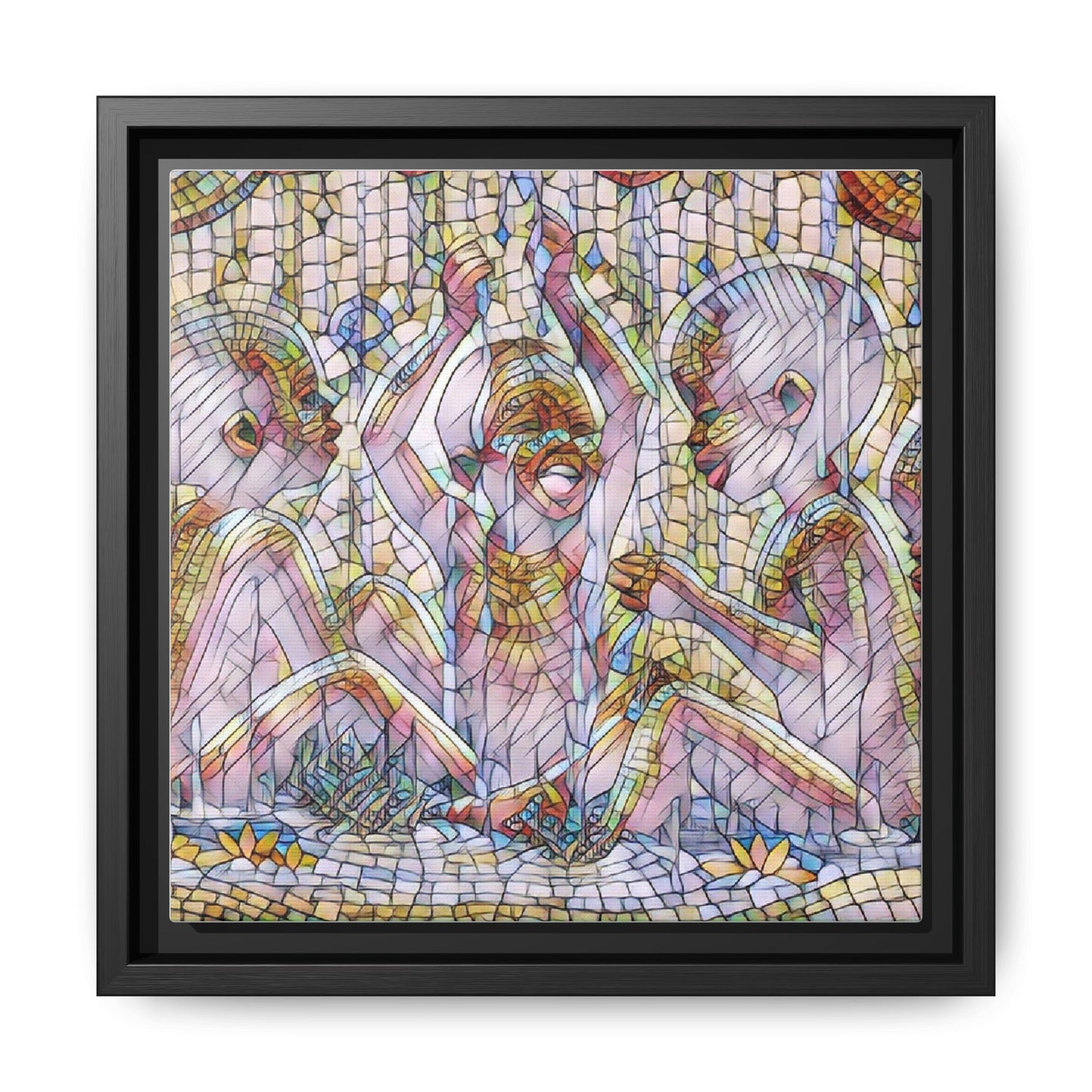 Framed Matte Canvas Art — Mosaic Children Playing (Multicolor)