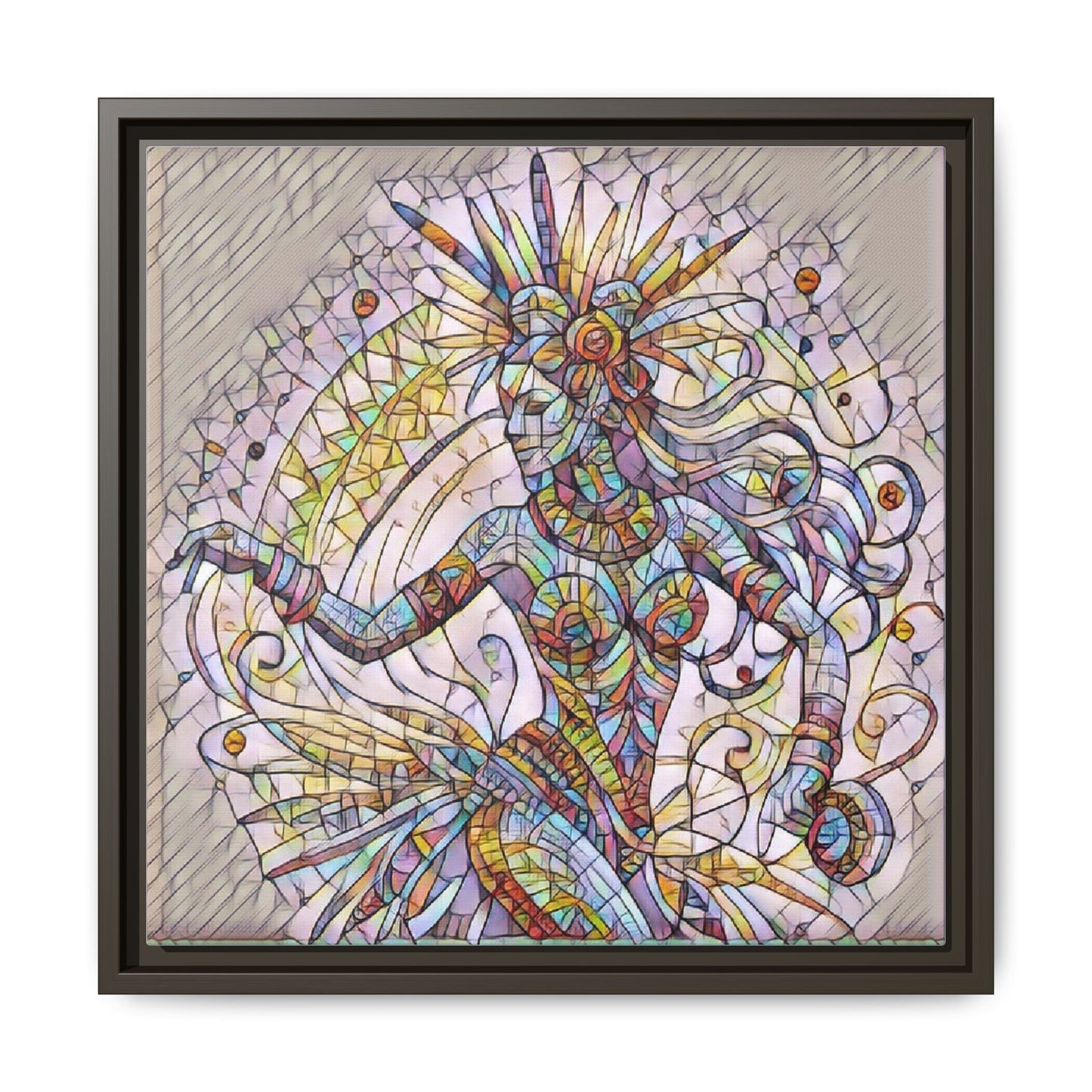 Colorful Mermaid Mosaic Framed Canvas Art — Boho Ocean Wall Decor