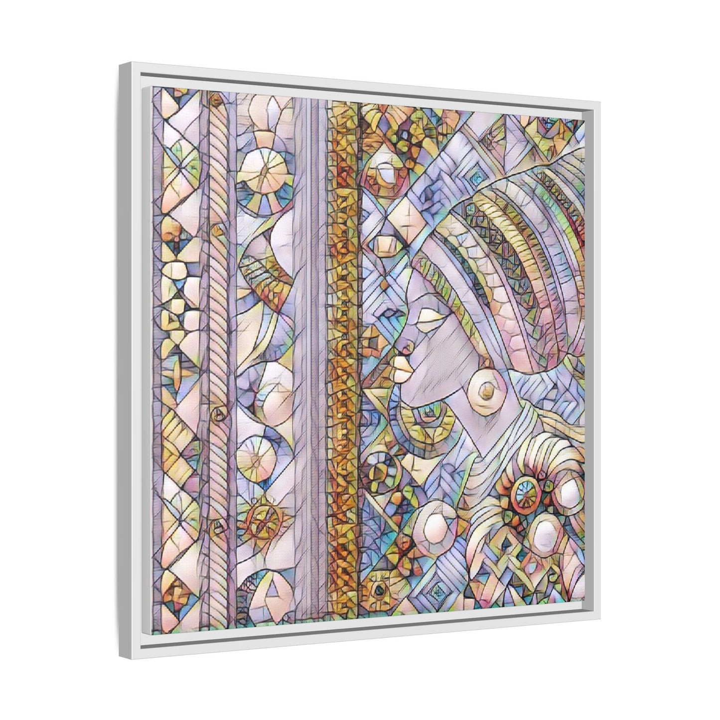 Afrocentric Stained-Glass Portrait Matte Framed Canvas