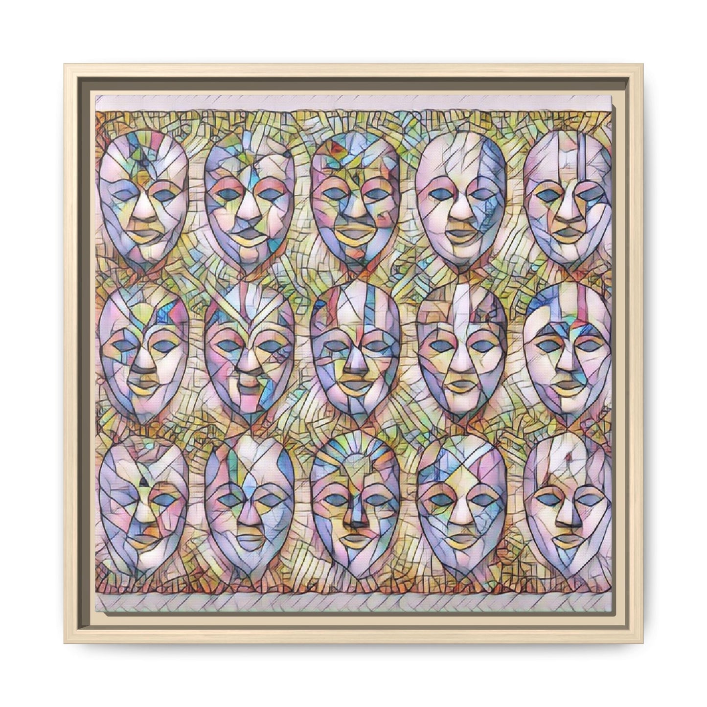 Abstract Mask Art Matte Canvas Print — Framed Multicolor Wall Art