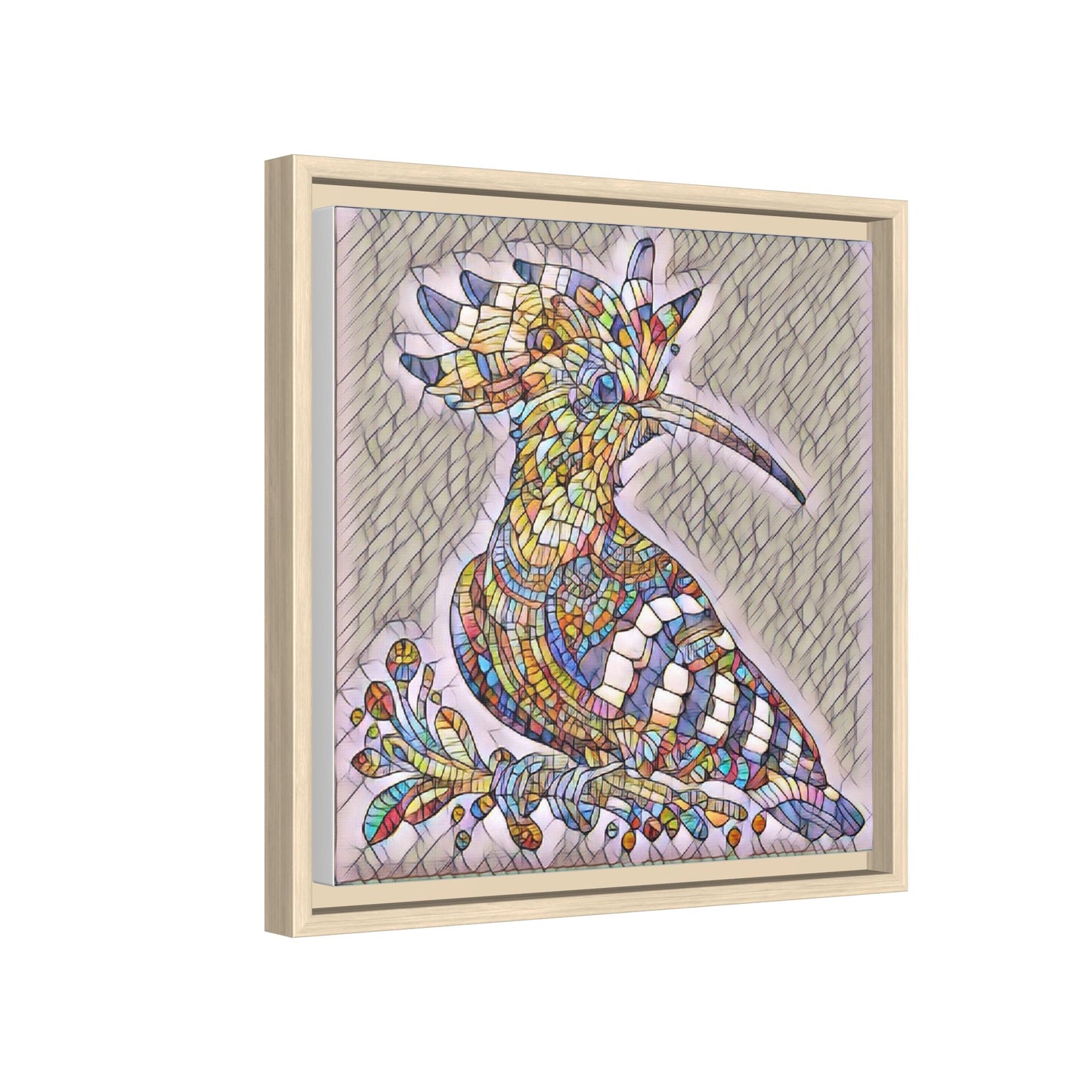 Colorful Mosaic Bird Matte Framed Canvas Wall Art