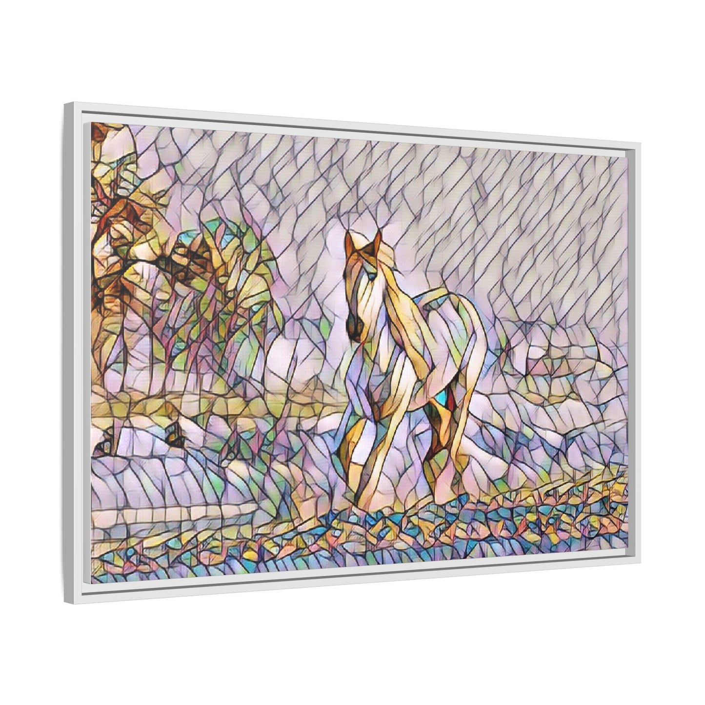 Abstract Stained-Glass Horse Matte Canvas Framed Wall Art