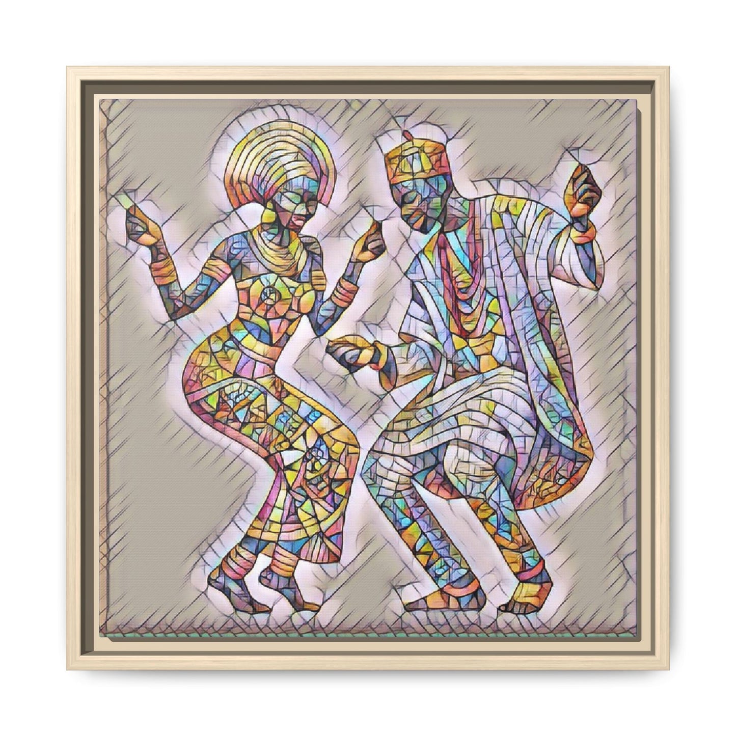 Afrobeat Dancers Framed Canvas Art — Colorful Mosaic African Dance Print