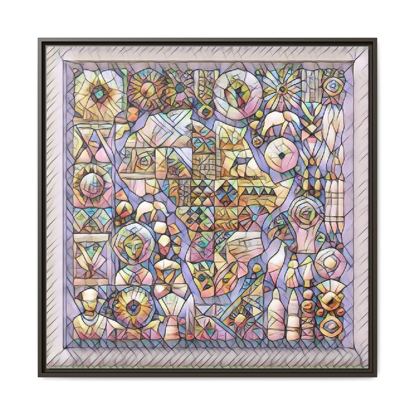 Framed Abstract Mosaic Matte Canvas Art — Pastel Geometric Wall Decor