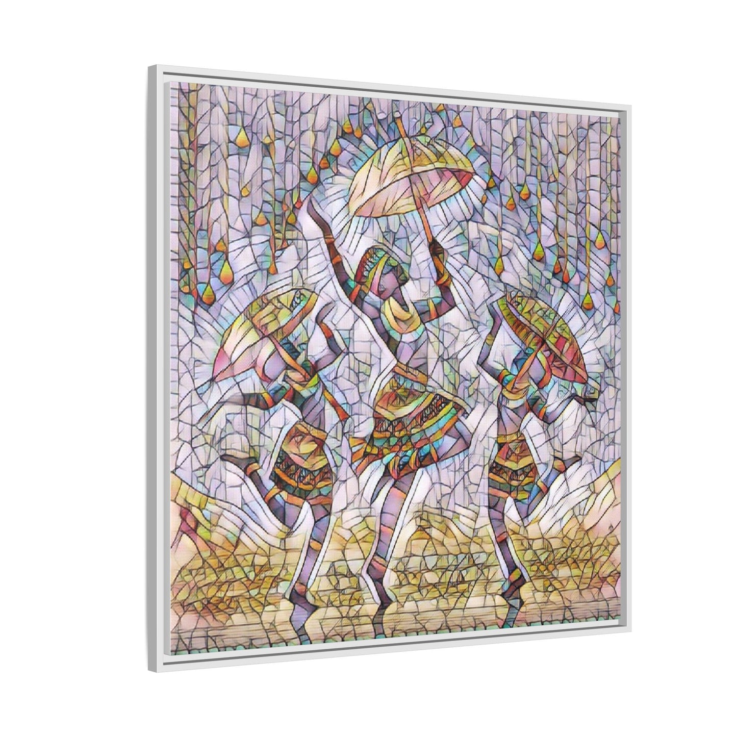 Colorful African Dance Framed Canvas Art — Umbrella Dancers Wall Decor