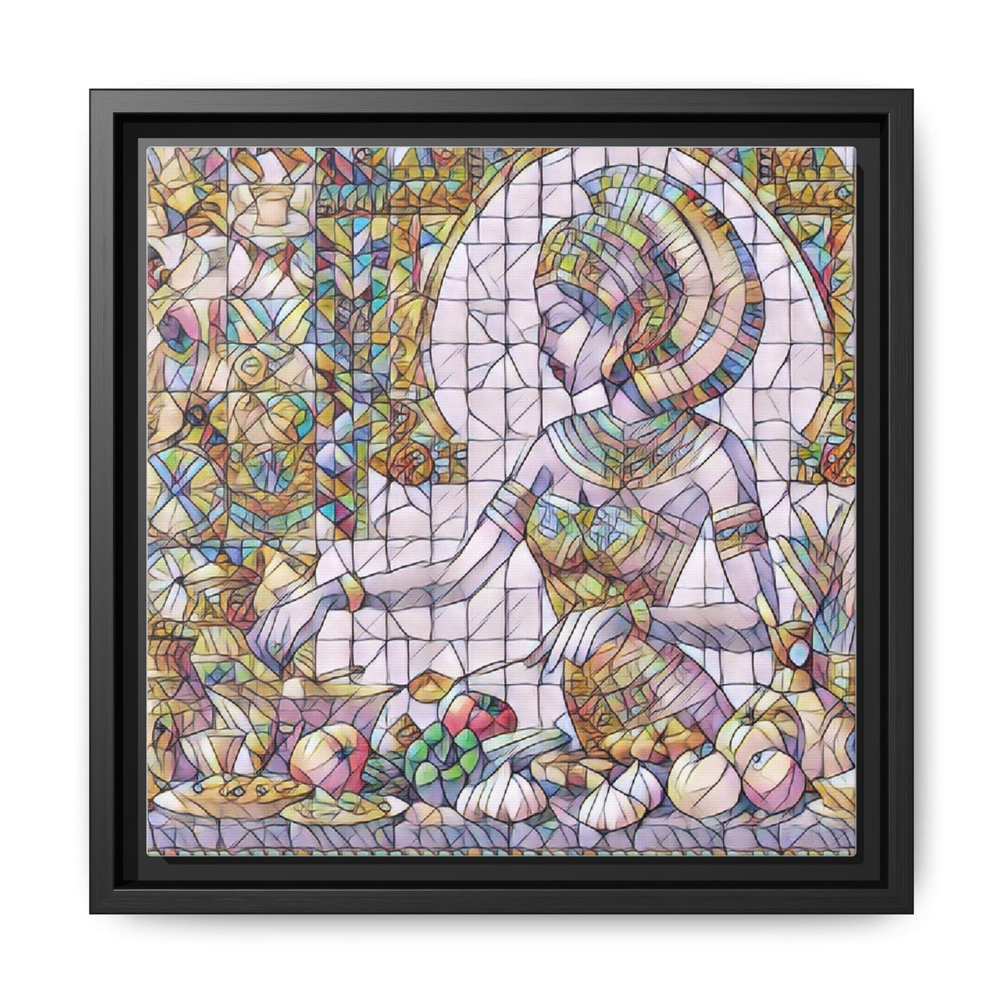 Egyptian Goddess Stained Glass Style Framed Canvas Art
