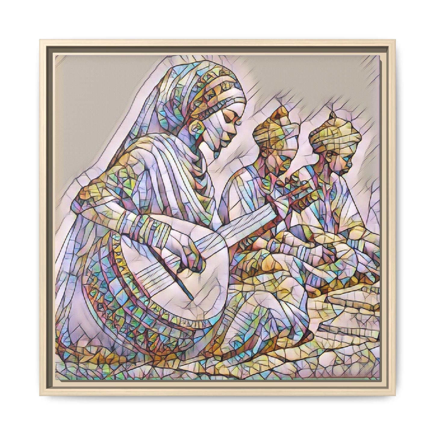 Framed Matte Canvas: Colorful Moroccan Musicians Wall Art