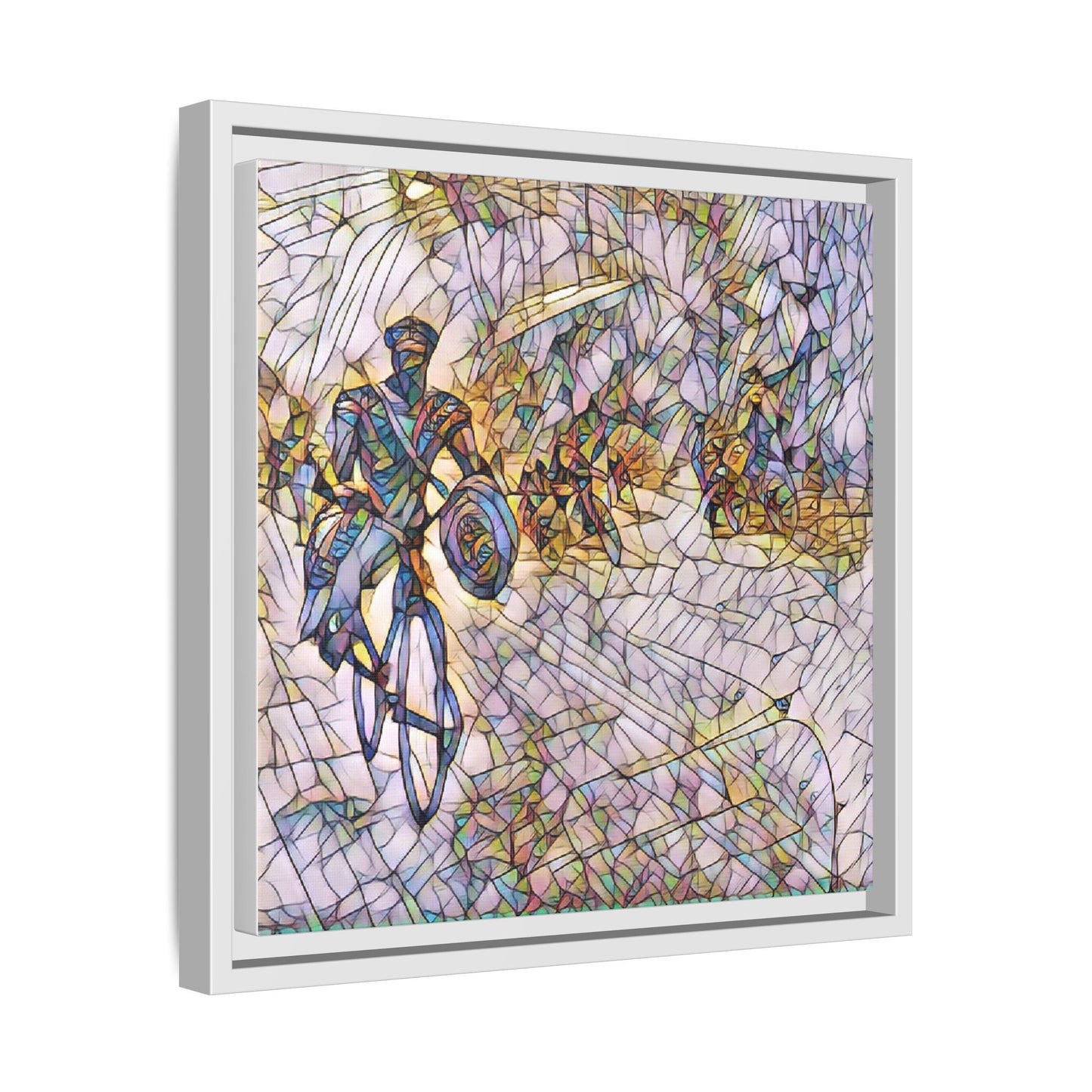 Cyclist Mosaic Matte Canvas Framed Wall Art — Colorful Biking Scene