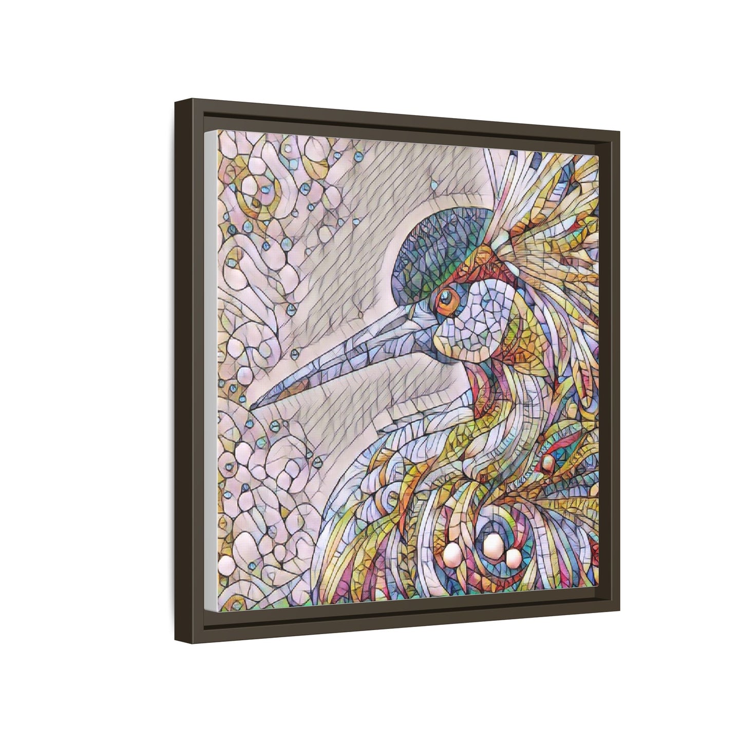 Colorful Stained-Glass Heron Matte Canvas Framed Wall Art