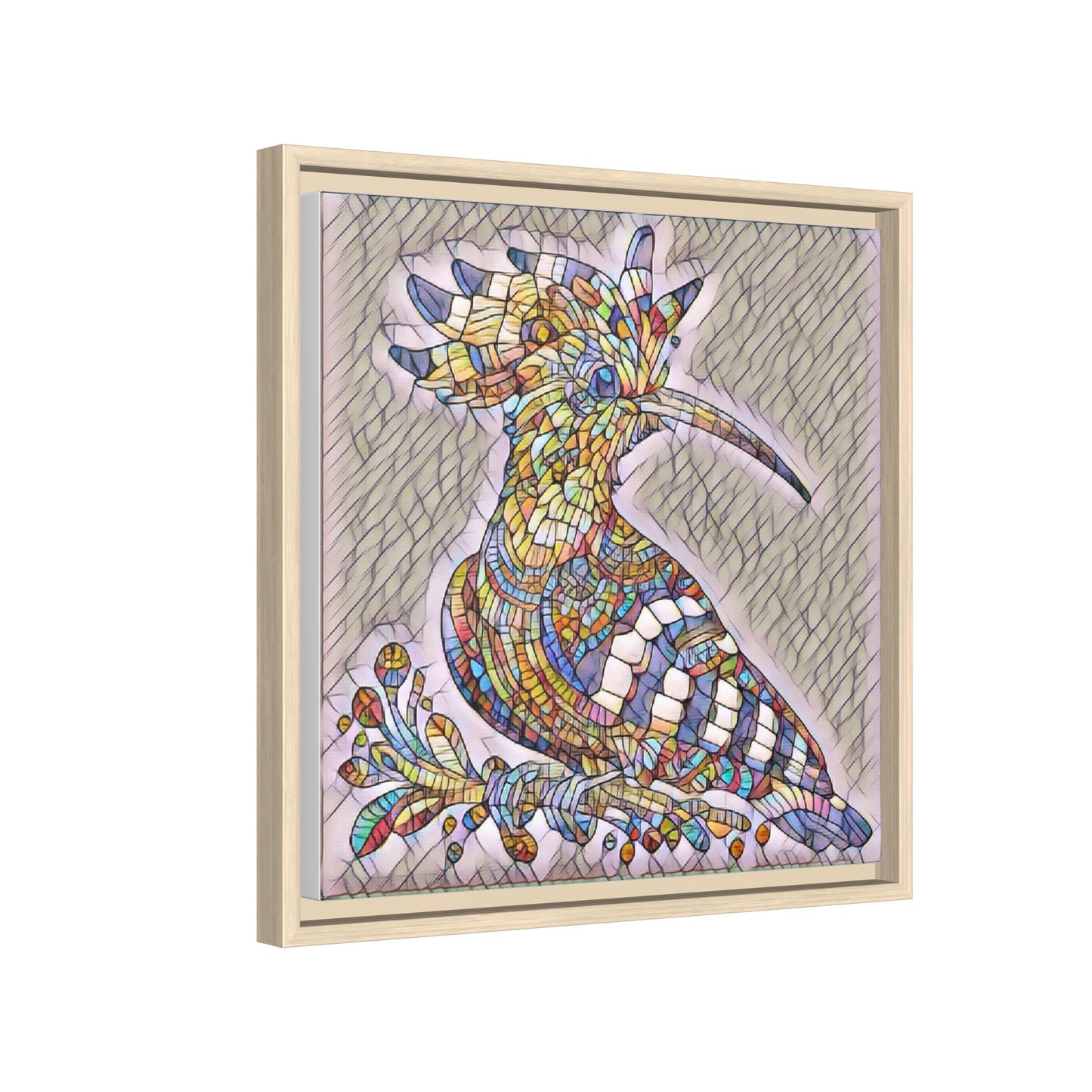 Colorful Mosaic Bird Matte Framed Canvas Wall Art