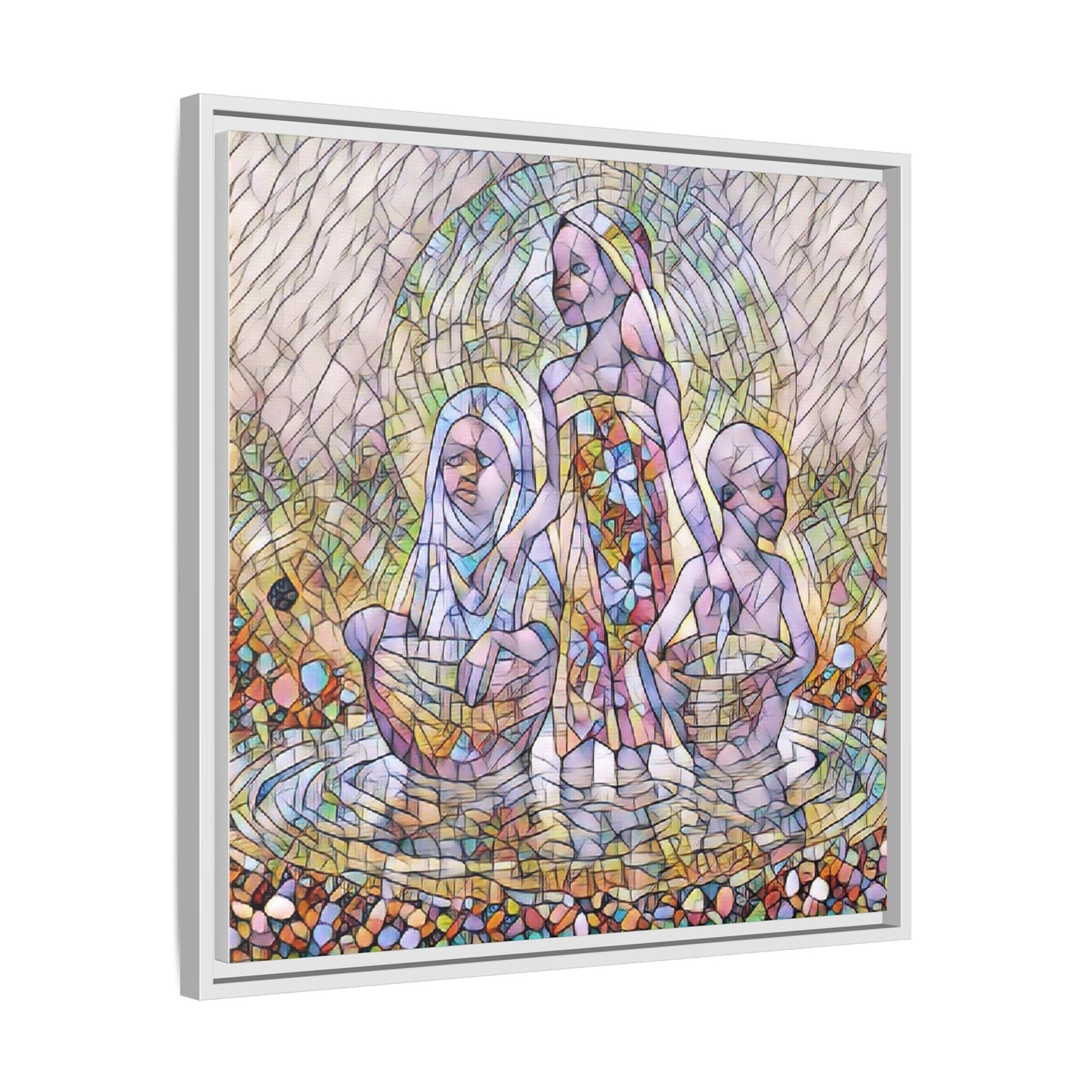 Framed Matte Canvas Art — Stained Glass Trio Women Illustration