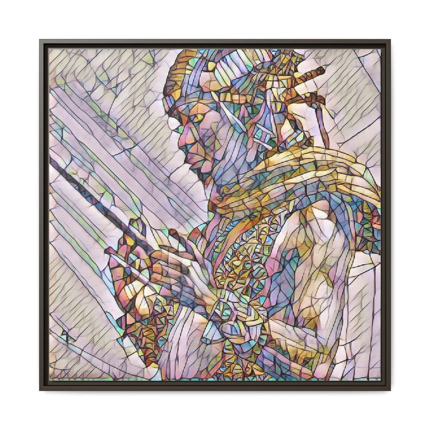 Framed Canvas Art - Colorful Tribal Warrior Portrait (Matte)