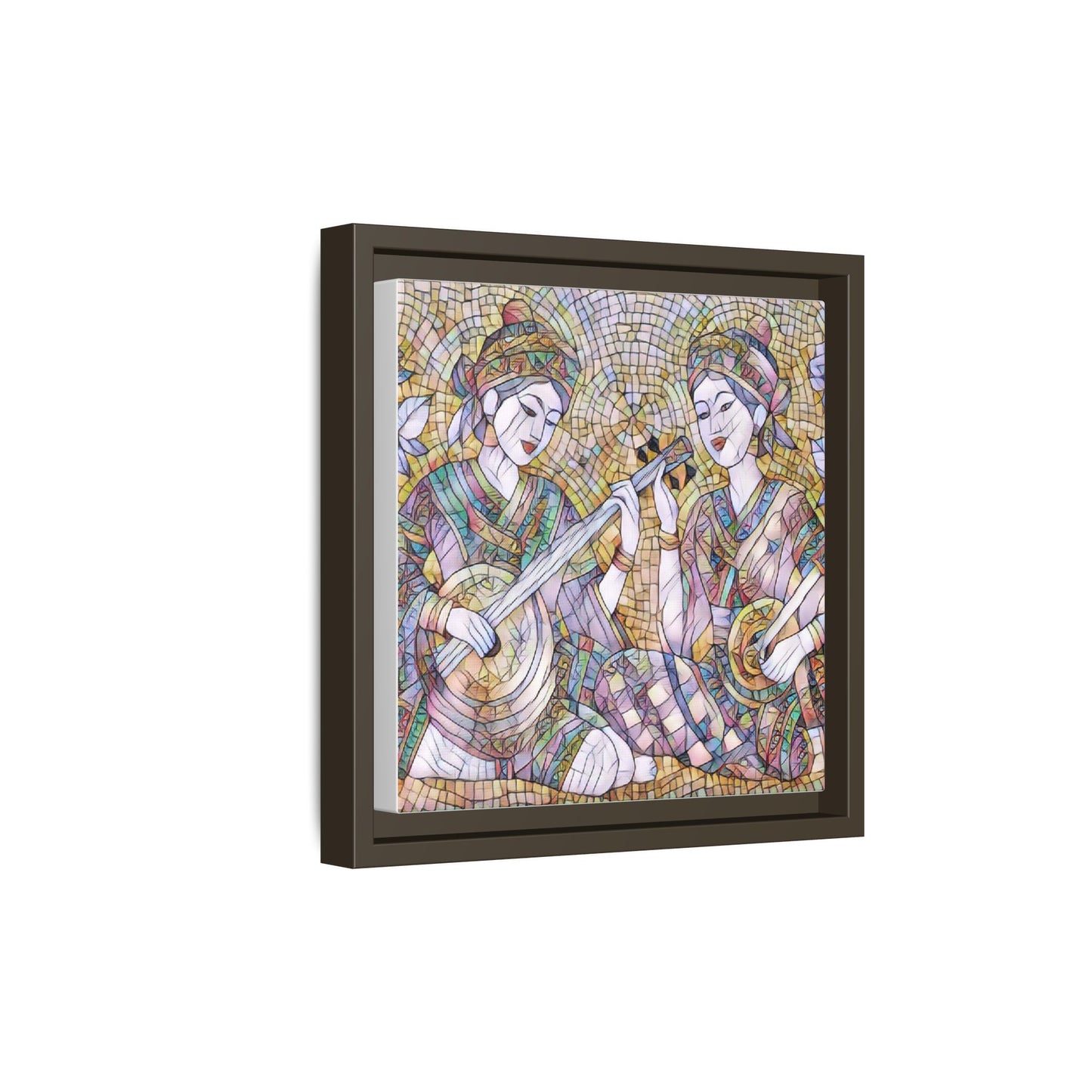 Framed Mosaic Musician Canvas Art — Ethnic Duo Wall Decor