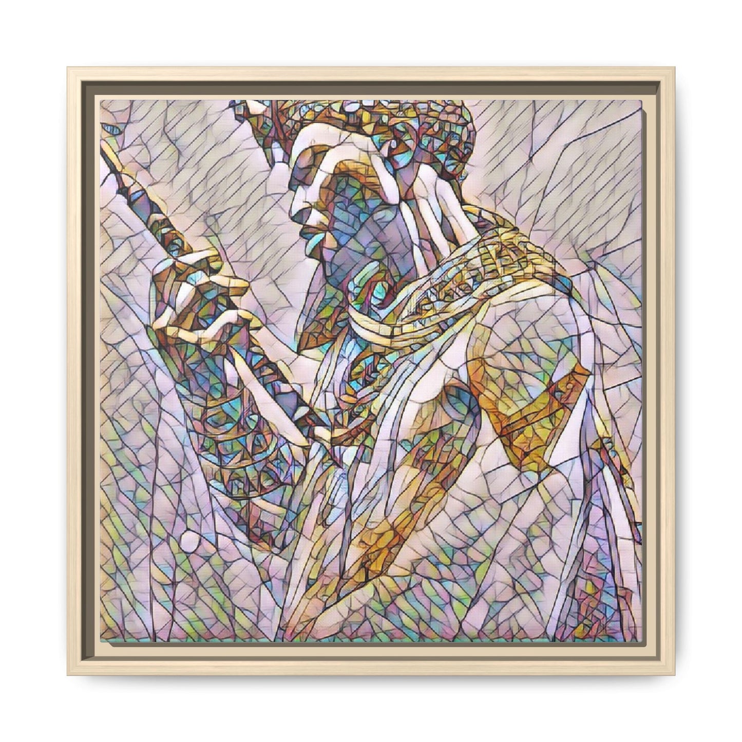 Egyptian Pharaoh Stained Glass Art — Framed Matte Canvas