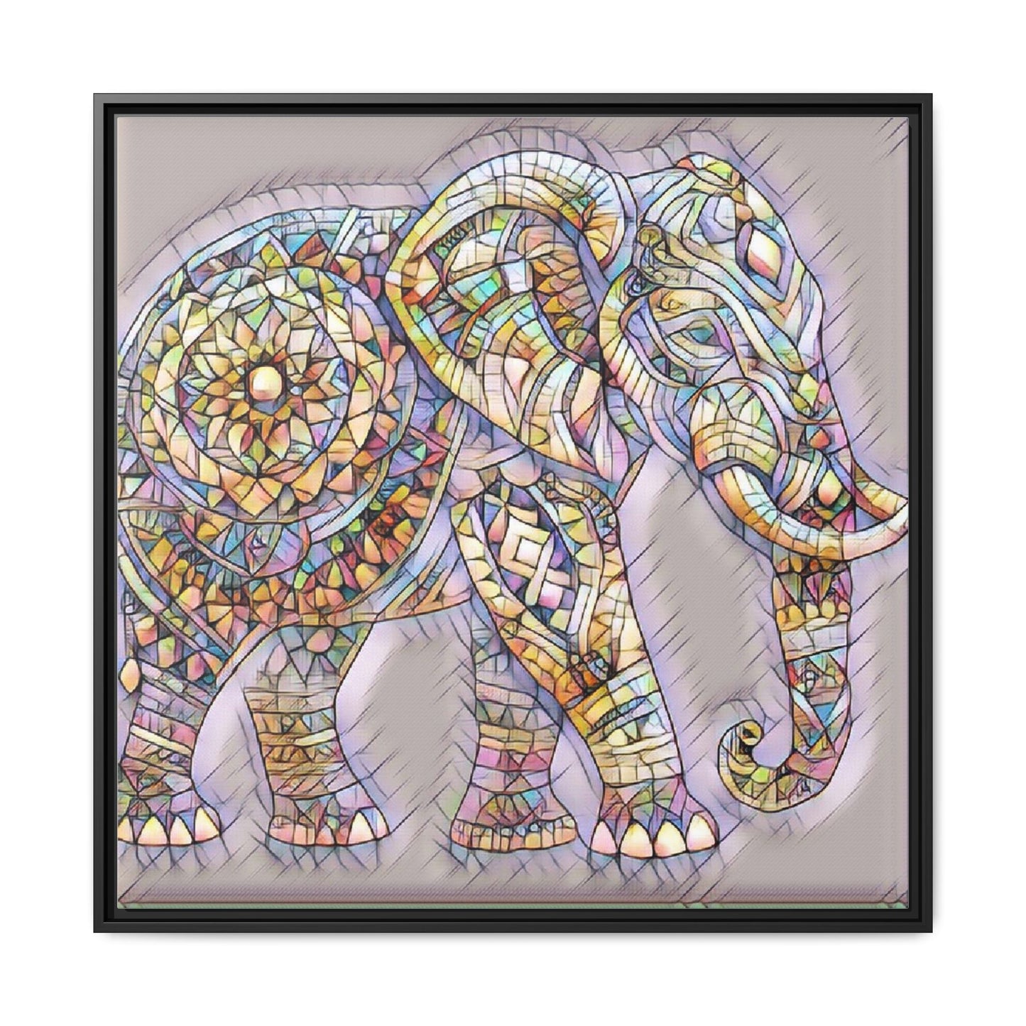 Colorful Mosaic Elephant Framed Canvas Print