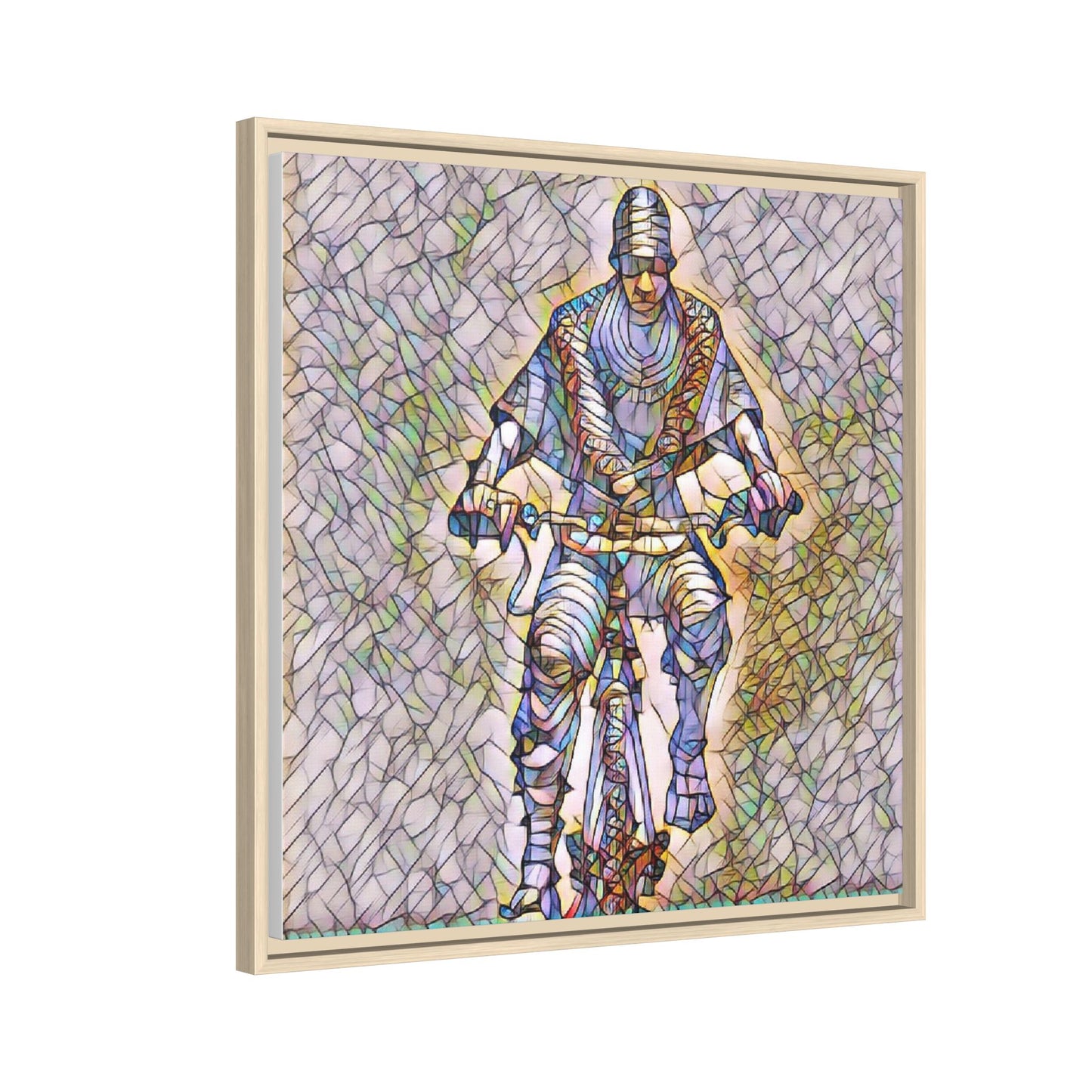 Framed Matte Canvas Art - Stylized Cyclist Illustration