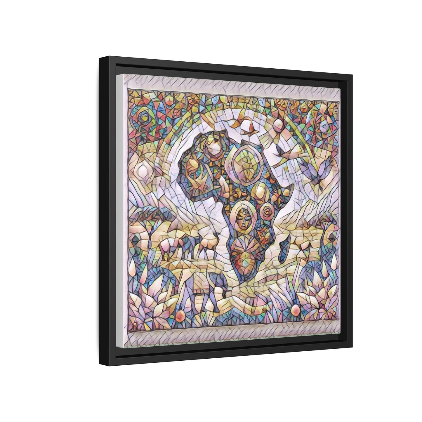 Abstract Mosaic Africa Framed Canvas — Colorful Stained-Glass Wall Art
