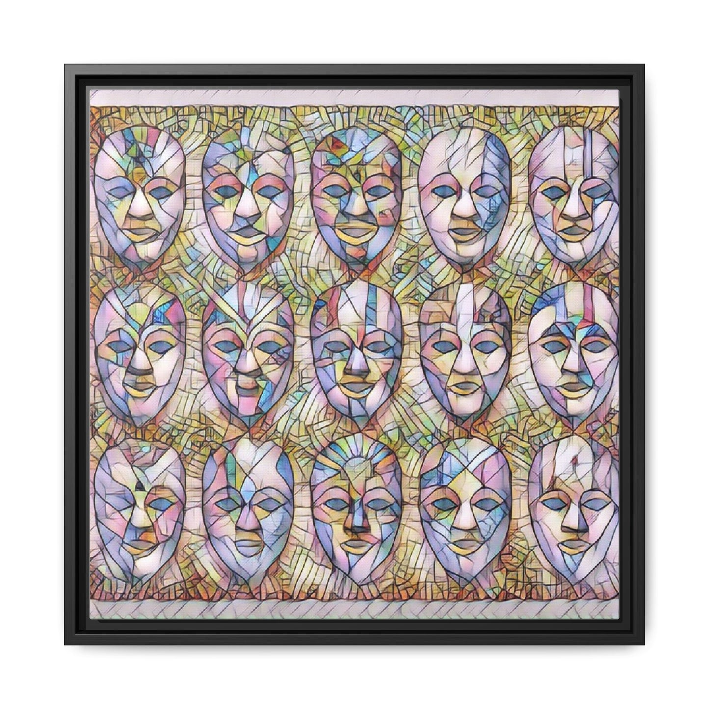 Abstract Mask Art Matte Canvas Print — Framed Multicolor Wall Art