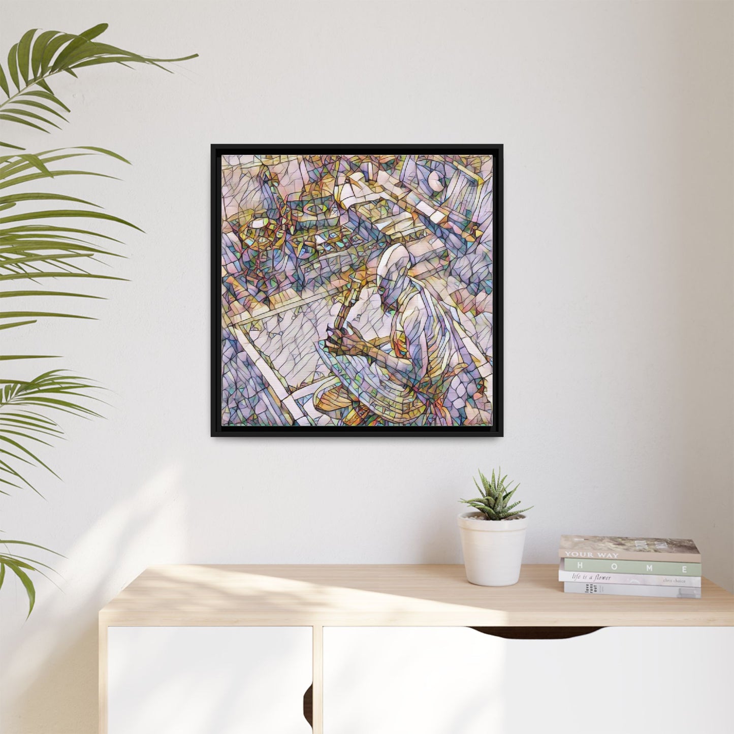 Stained-Glass DJ Matte Canvas Print (Framed) — Colorful Music Room Wall Art