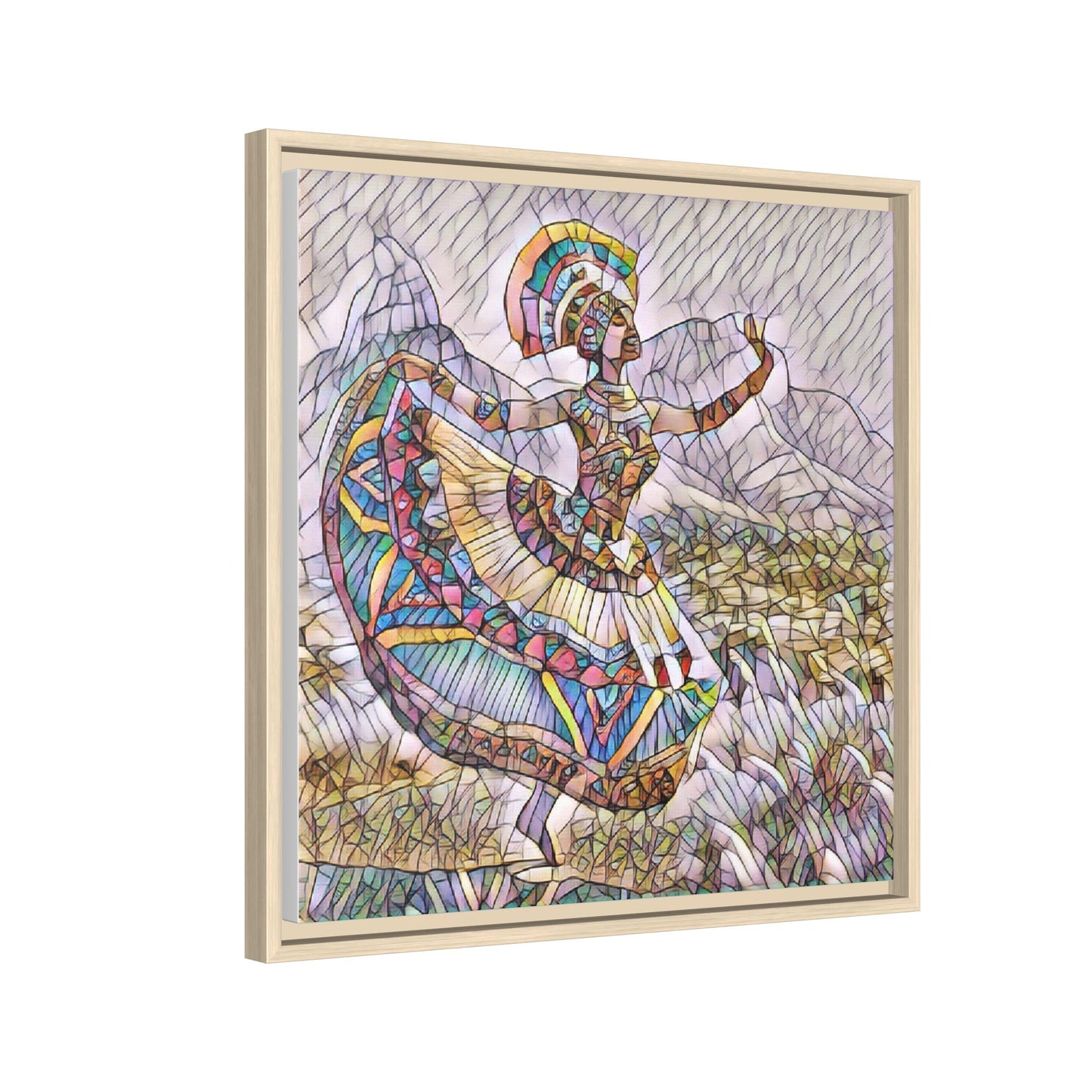 Ballerina Mosaic Framed Canvas Print — Colorful Ethnic Dance Wall Art