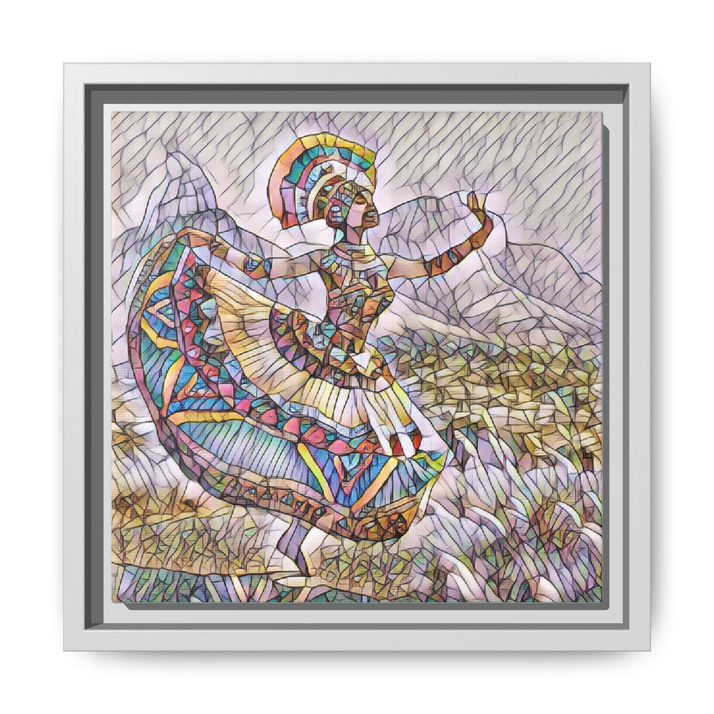 Ballerina Mosaic Framed Canvas Print — Colorful Ethnic Dance Wall Art