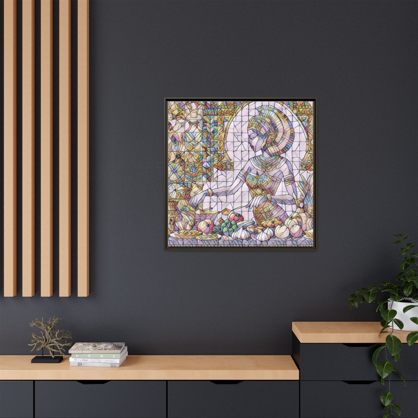 Egyptian Goddess Stained Glass Style Framed Canvas Art