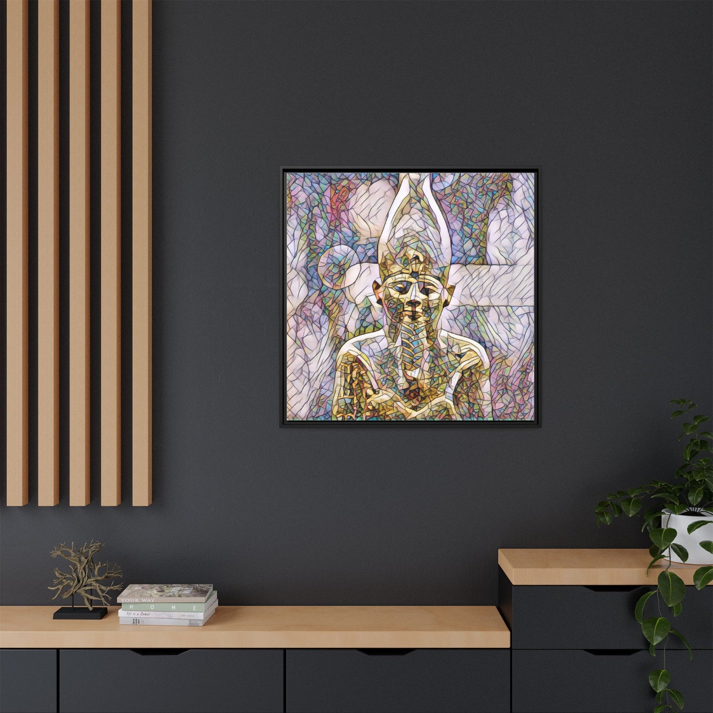 Egyptian Pharaoh Stained-Glass Style Matte Canvas Print, Framed